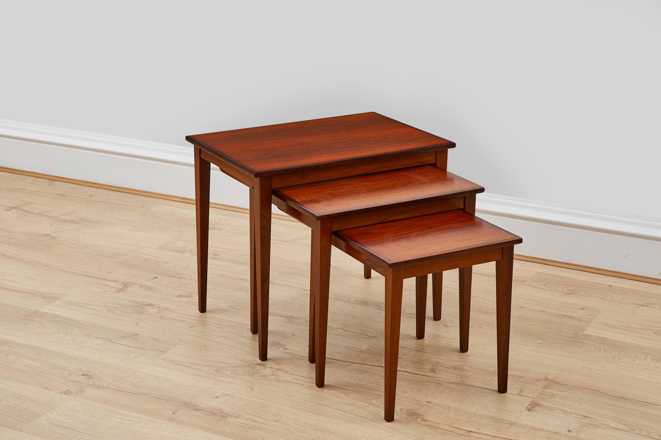 Mid-Century Modern Nesting Tables in Rosewood. Made in Denmark 1960's