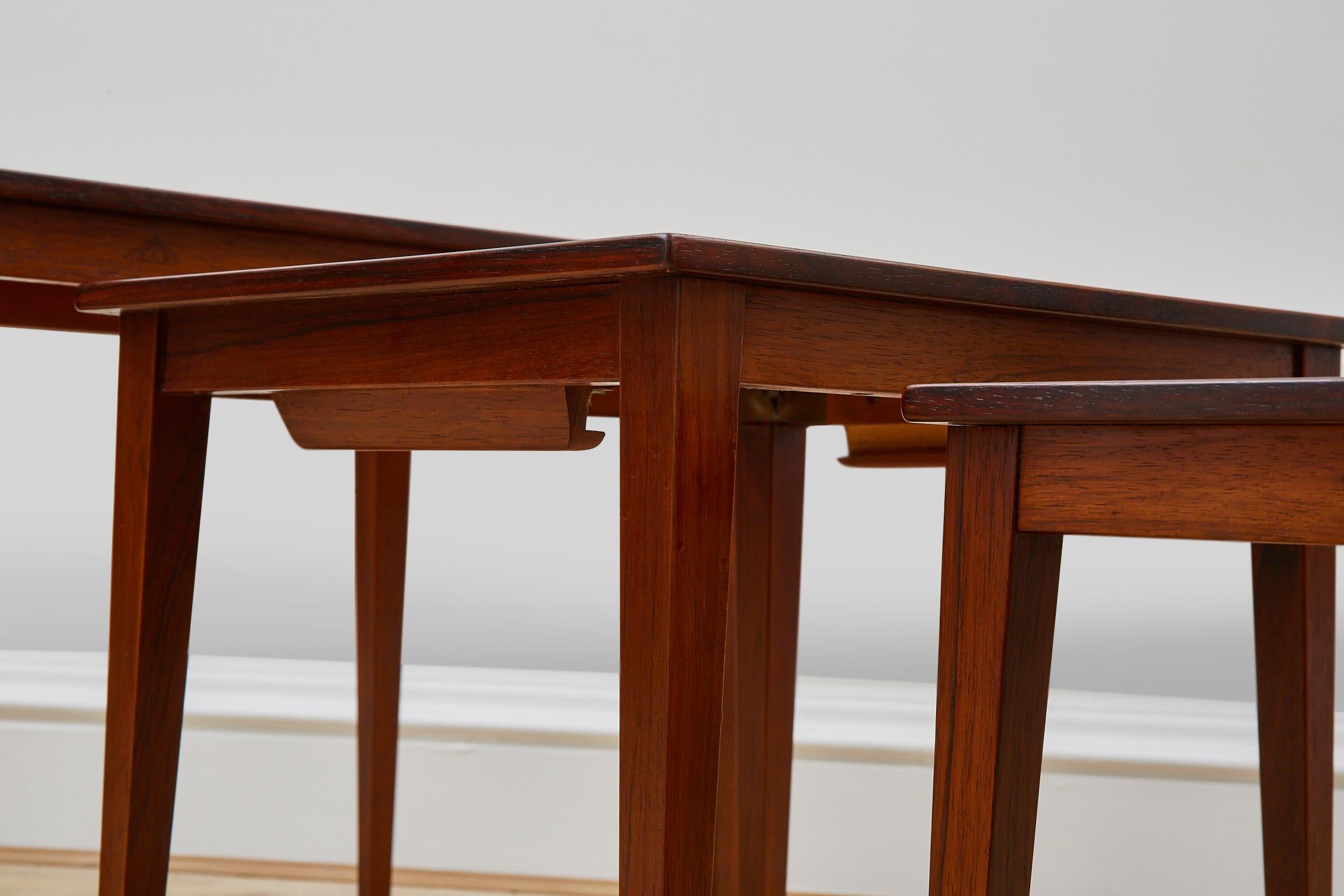 20th Century Nesting Tables in Rosewood. Made in Denmark 1960's