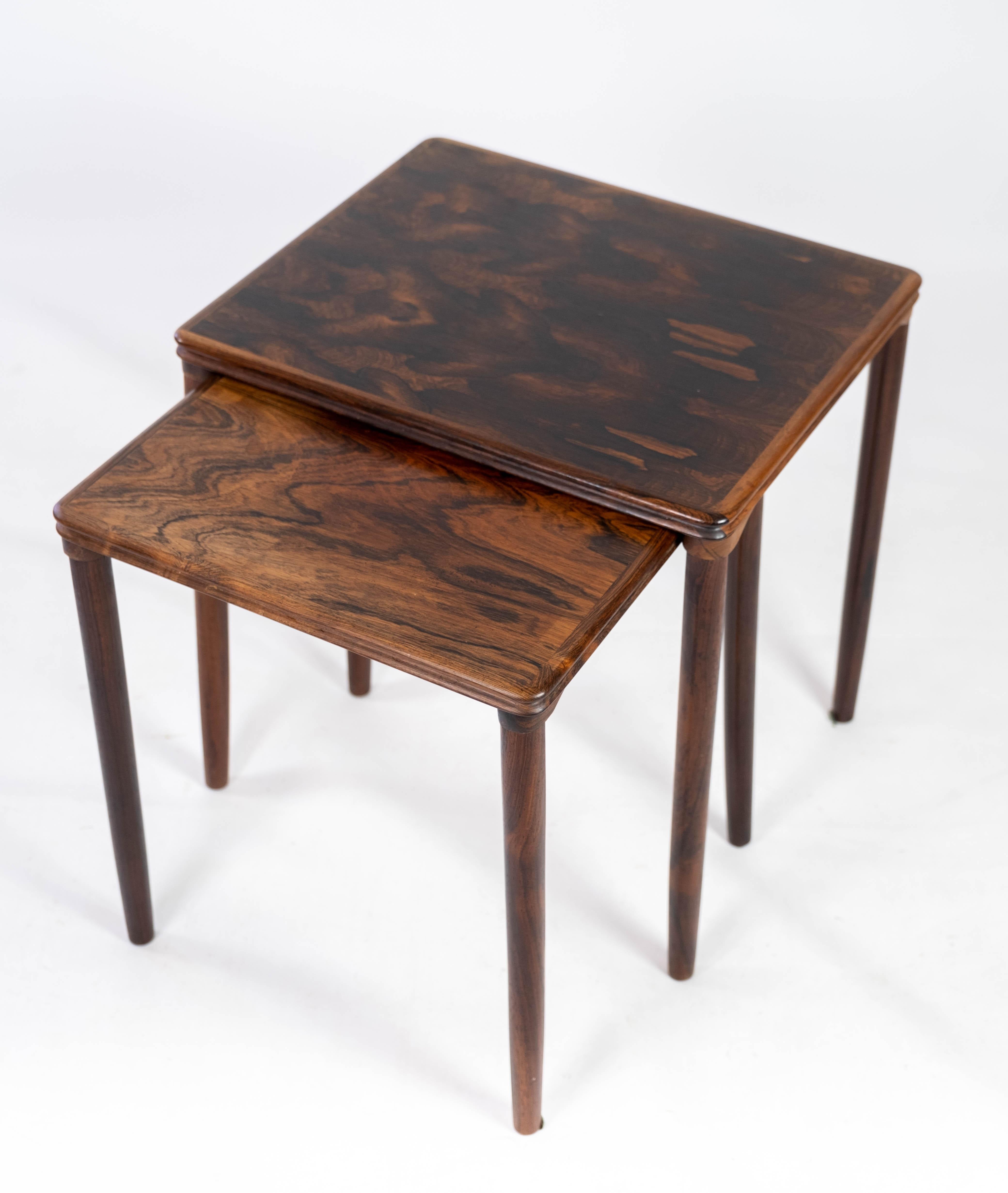 Nesting tables in rosewood of Danish design from the 1960s. The tables are in great vintage condition.
 