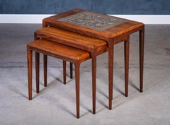 Mesas nido de palisandro con azulejos de Johannes Andersen para CFC, años 60