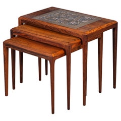Nesting Tables in Rosewood with Tiles by Johannes Andersen for CFC, 1960s