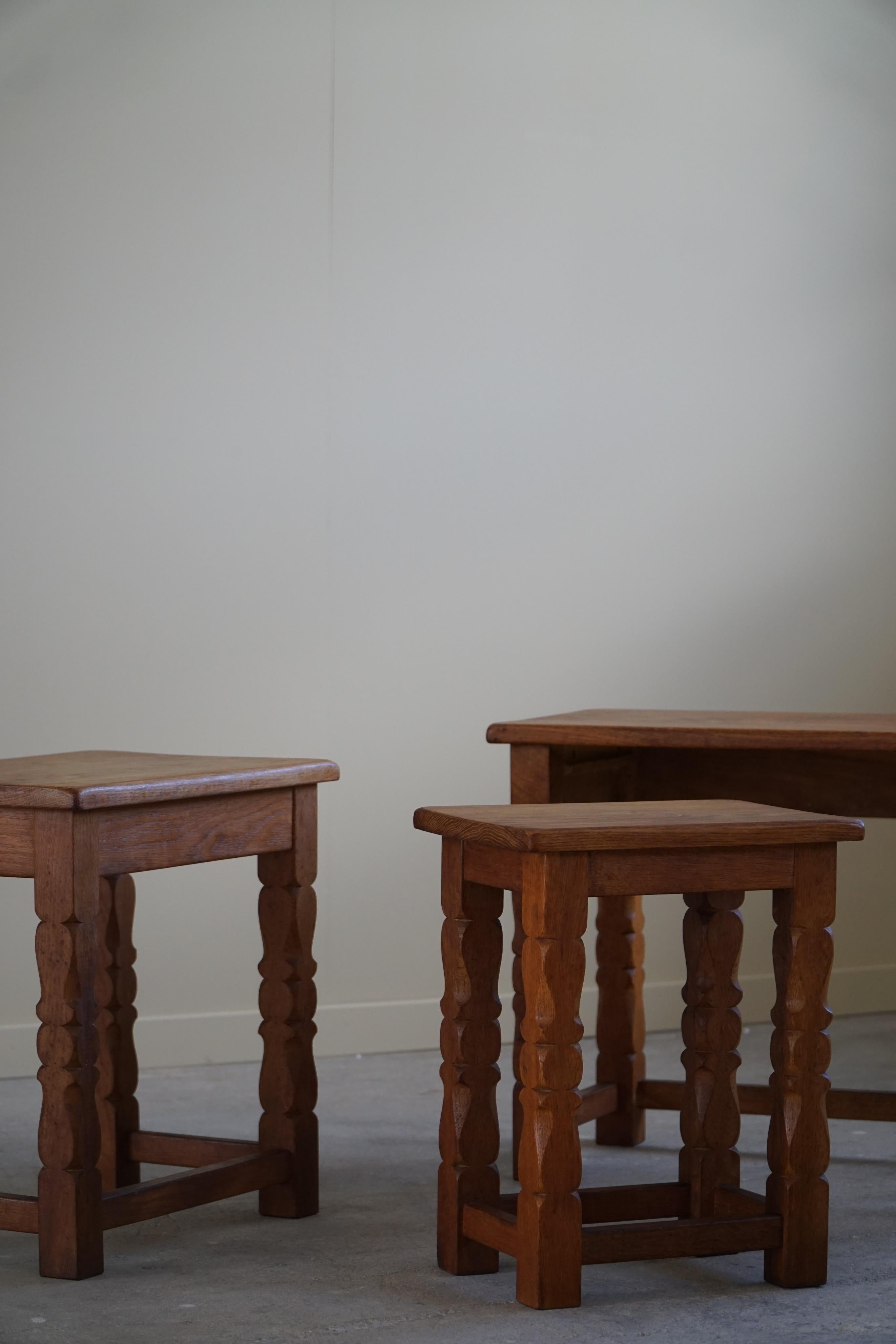 20th Century Nesting Tables in Solid Oak by a Danish Cabinetmaker, 1960s