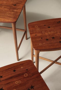 Nesting Tables in Teak, Oak & Intarsia by Svend Aage Madsen, Denmark, 1950s