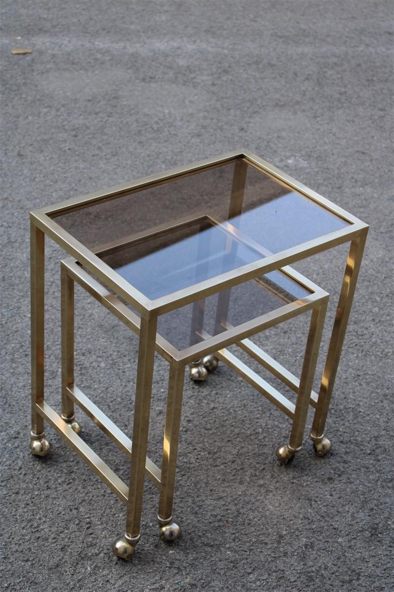 Nesting Tables Italian Design 1970 in Solid Brass with Wheels In Good Condition For Sale In Palermo, Sicily