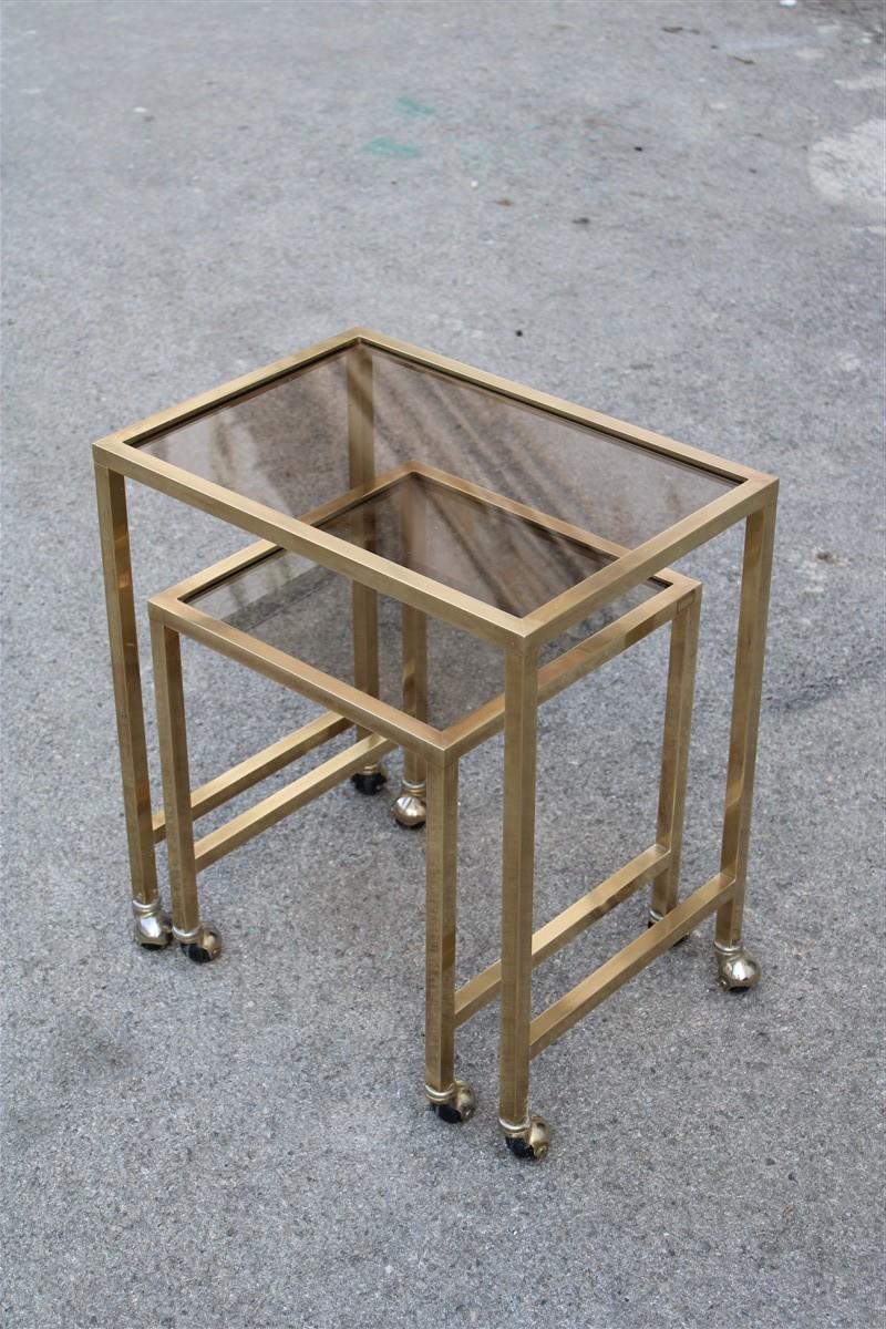 Late 20th Century Nesting Tables Italian Design 1970 in Solid Brass with Wheels For Sale