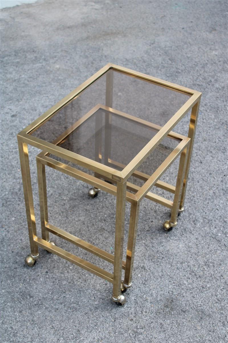 Nesting Tables Italian Design 1970 in Solid Brass with Wheels For Sale 2