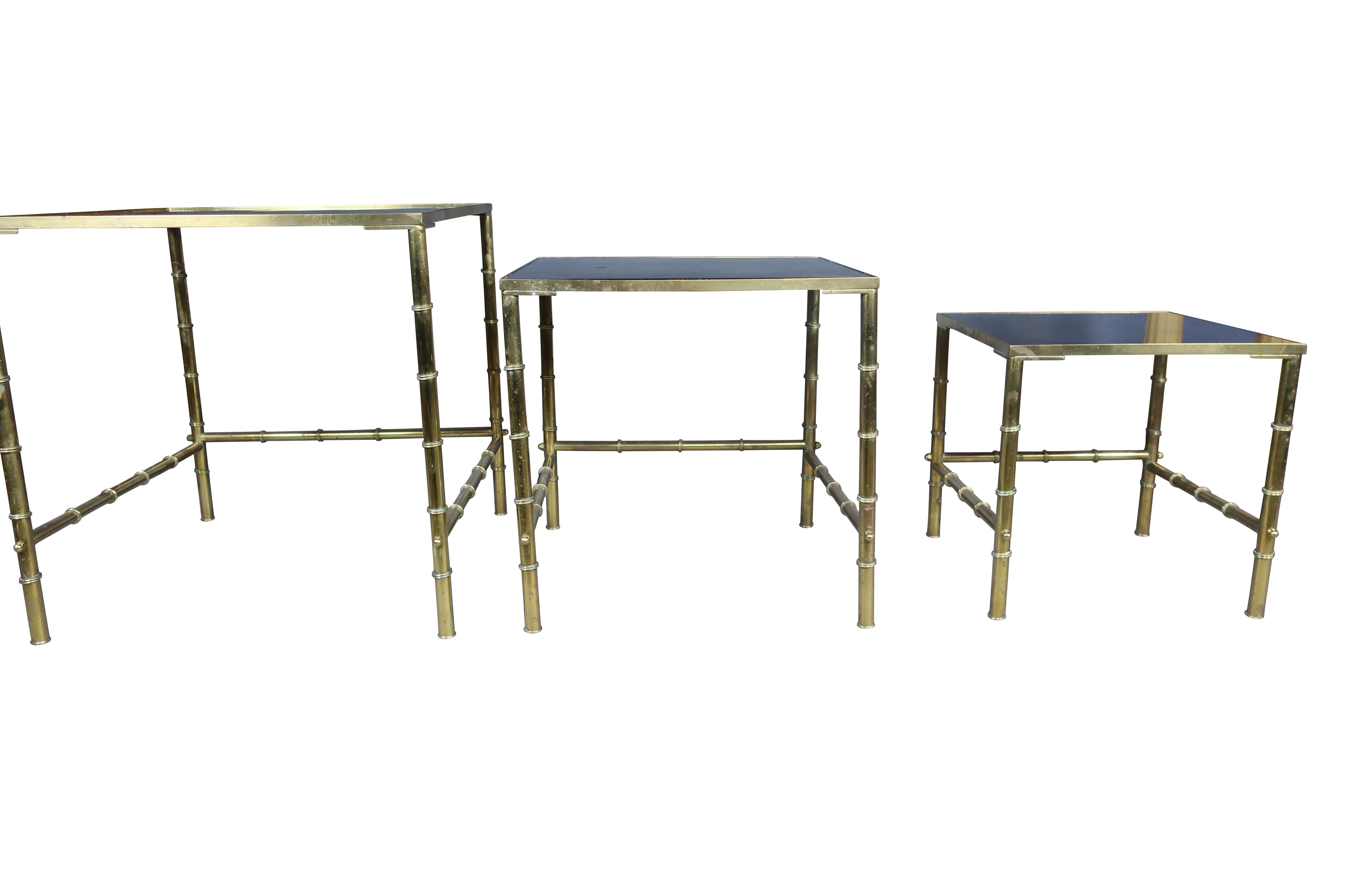 American Gold Faux Bamboo Nesting Tables with Amethyst Glass