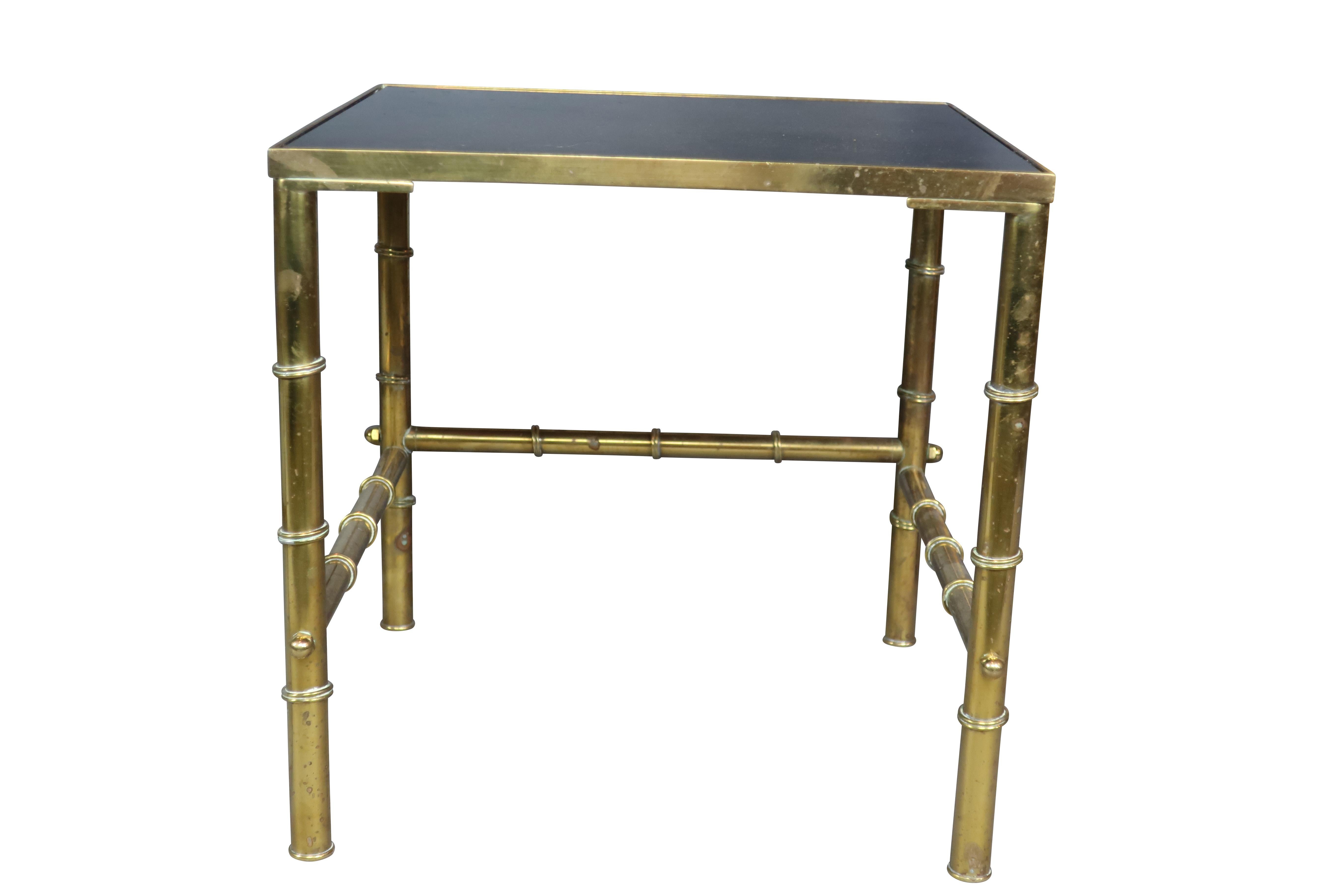 Gold Faux Bamboo Nesting Tables with Amethyst Glass In Good Condition In Essex, MA