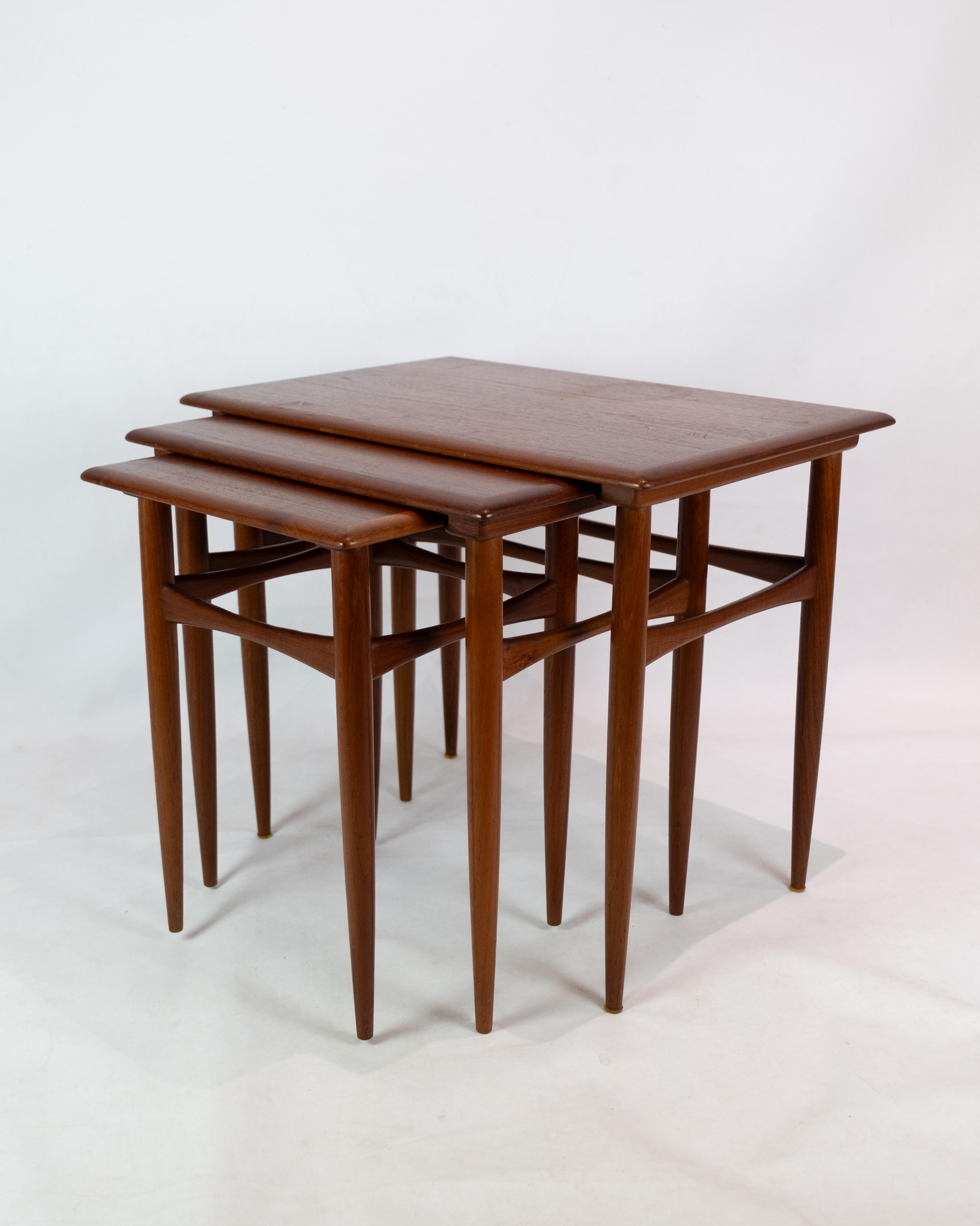 Side tables made of teak wood, produced by a Danish furniture architect around the 1960s, are beautiful and timeless pieces of furniture with roots in the Scandinavian design tradition.

Teak wood is known for its natural beauty, durability and warm