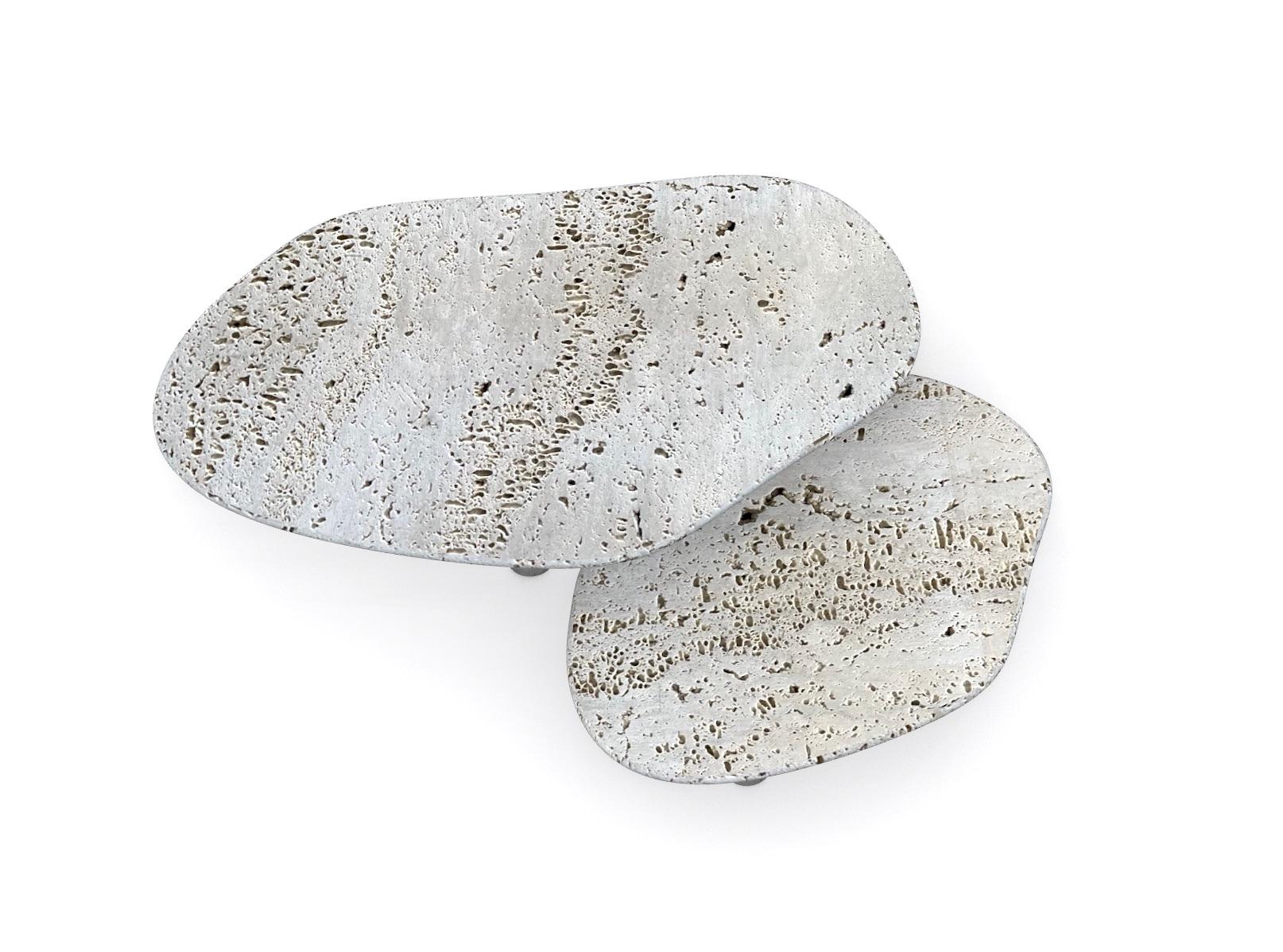 Modern Nesting Travertine Coffee Tables with Travertine Legs For Sale