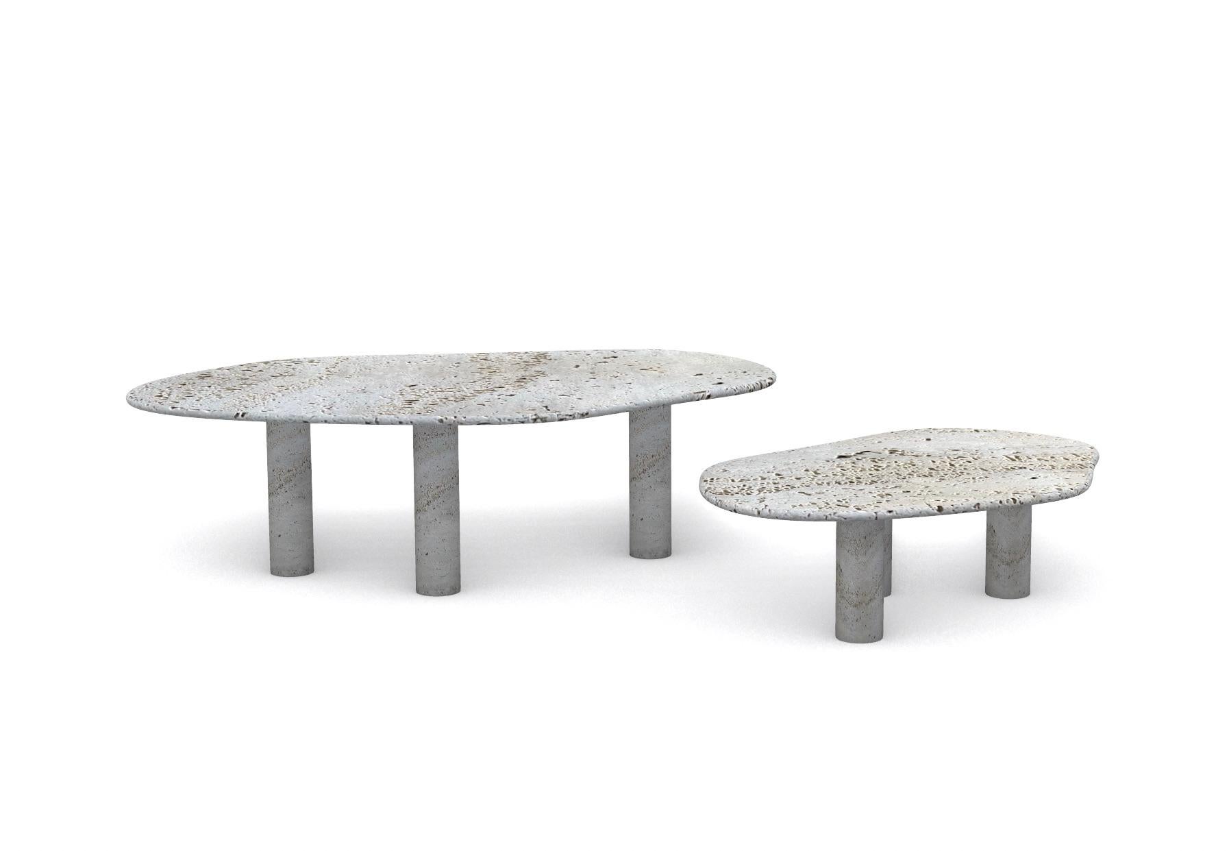 Italian Nesting Travertine Coffee Tables with Travertine Legs For Sale