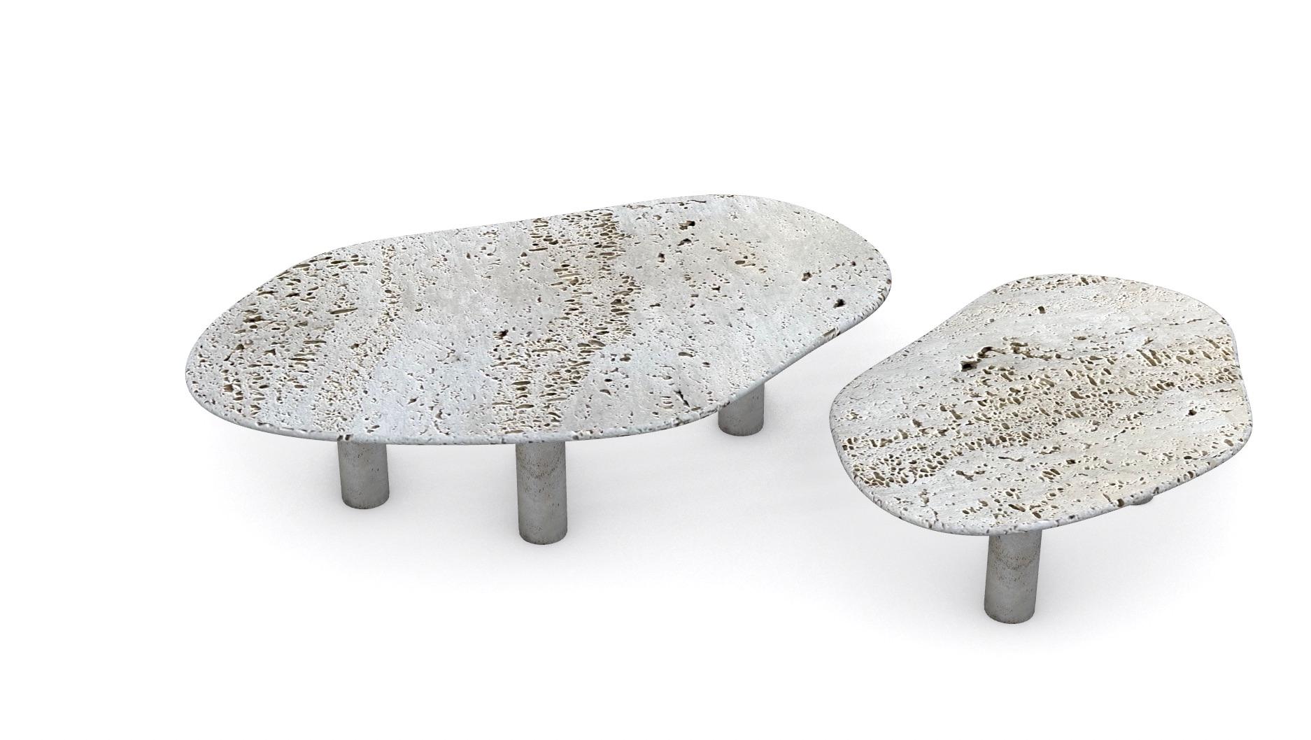 Nesting Travertine Coffee Tables with Travertine Legs In New Condition For Sale In Brooklyn, NY