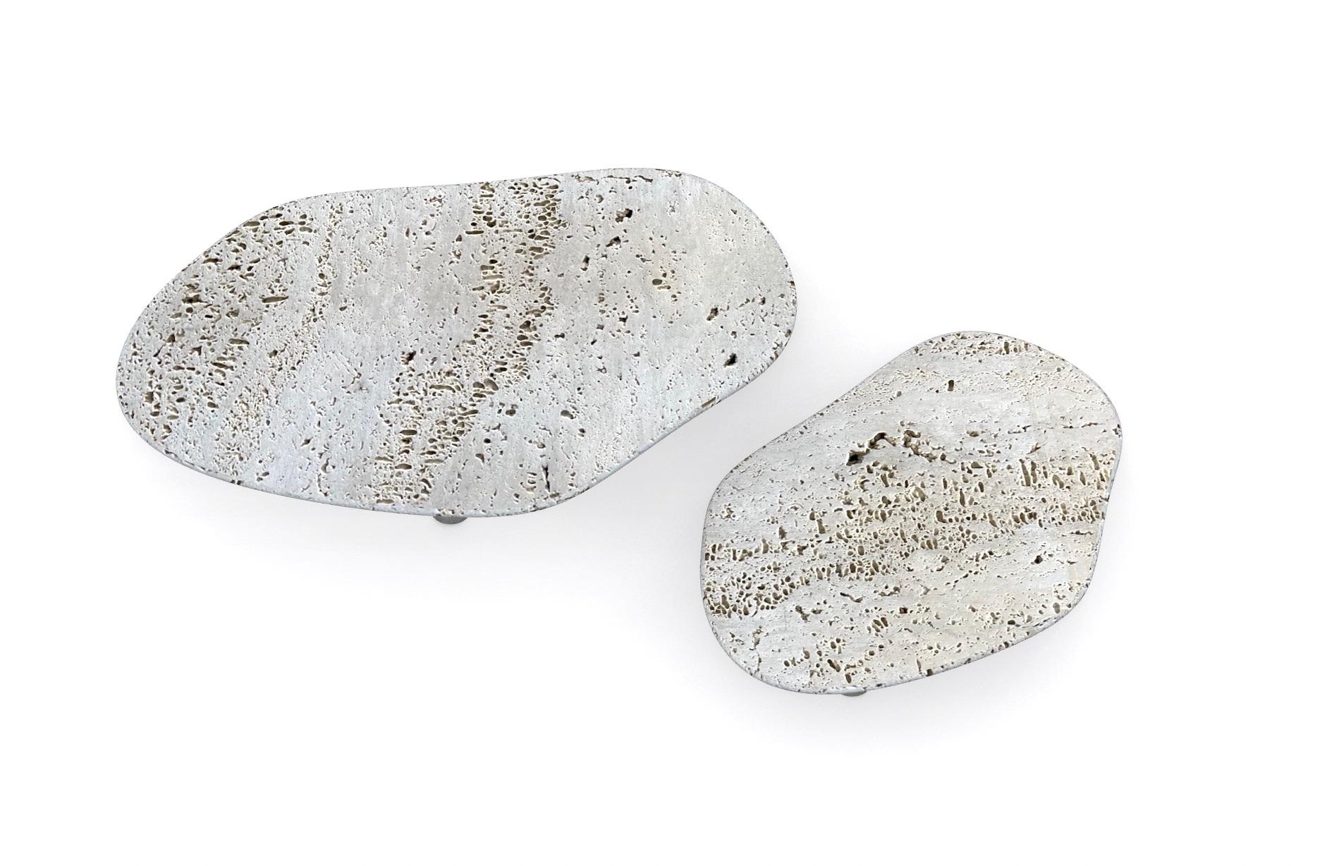 Contemporary Nesting Travertine Coffee Tables with Travertine Legs For Sale