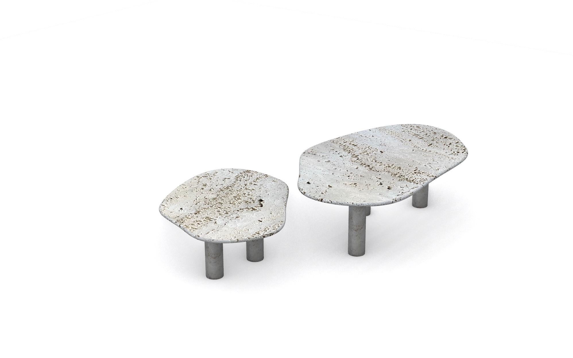 Nesting Travertine Coffee Tables with Travertine Legs For Sale 1