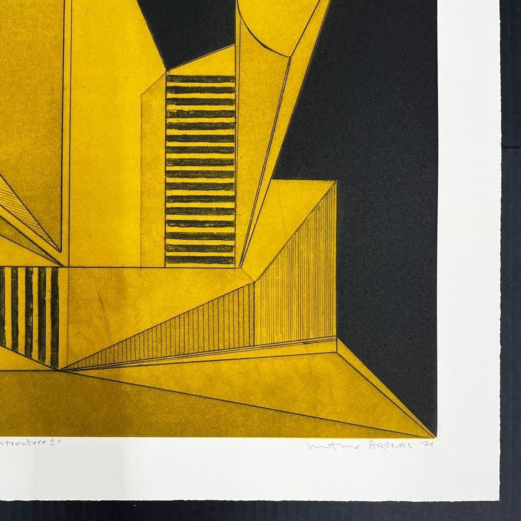 Nestor Arenas, ¨Yellow Structure I¨, 2021, Etching, 21.3x27.2 in For Sale 1
