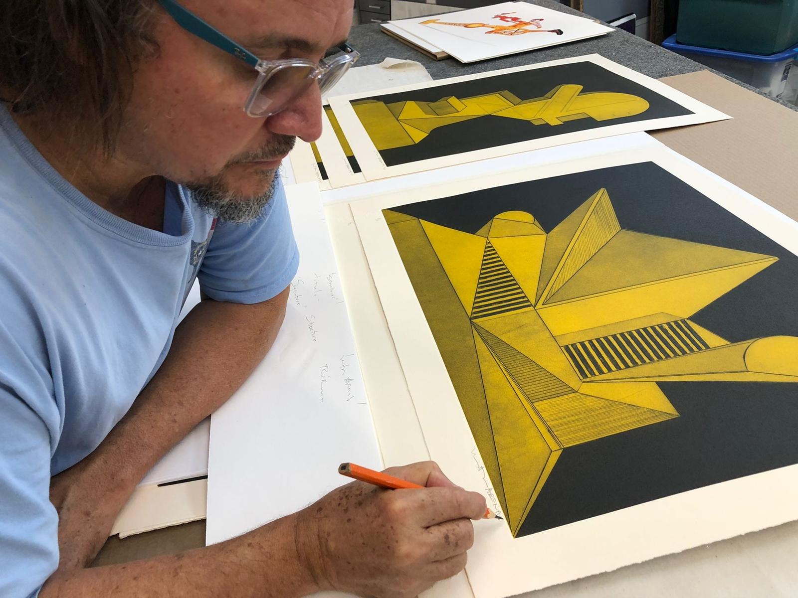 Nestor Arenas, ¨Yellow Structure I¨, 2021, Etching, 21.3x27.2 in For Sale 5
