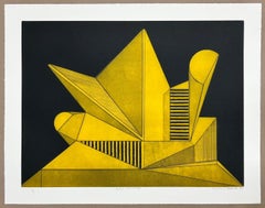 Nestor Arenas, ¨Yellow Structure I¨, 2021, Etching, 21.3x27.2 in