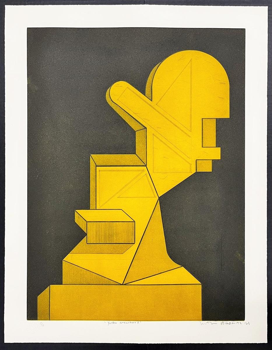 Nestor Arenas, ¨Yellow Structure II¨, 2021, Etching, 27.2x21.3 in