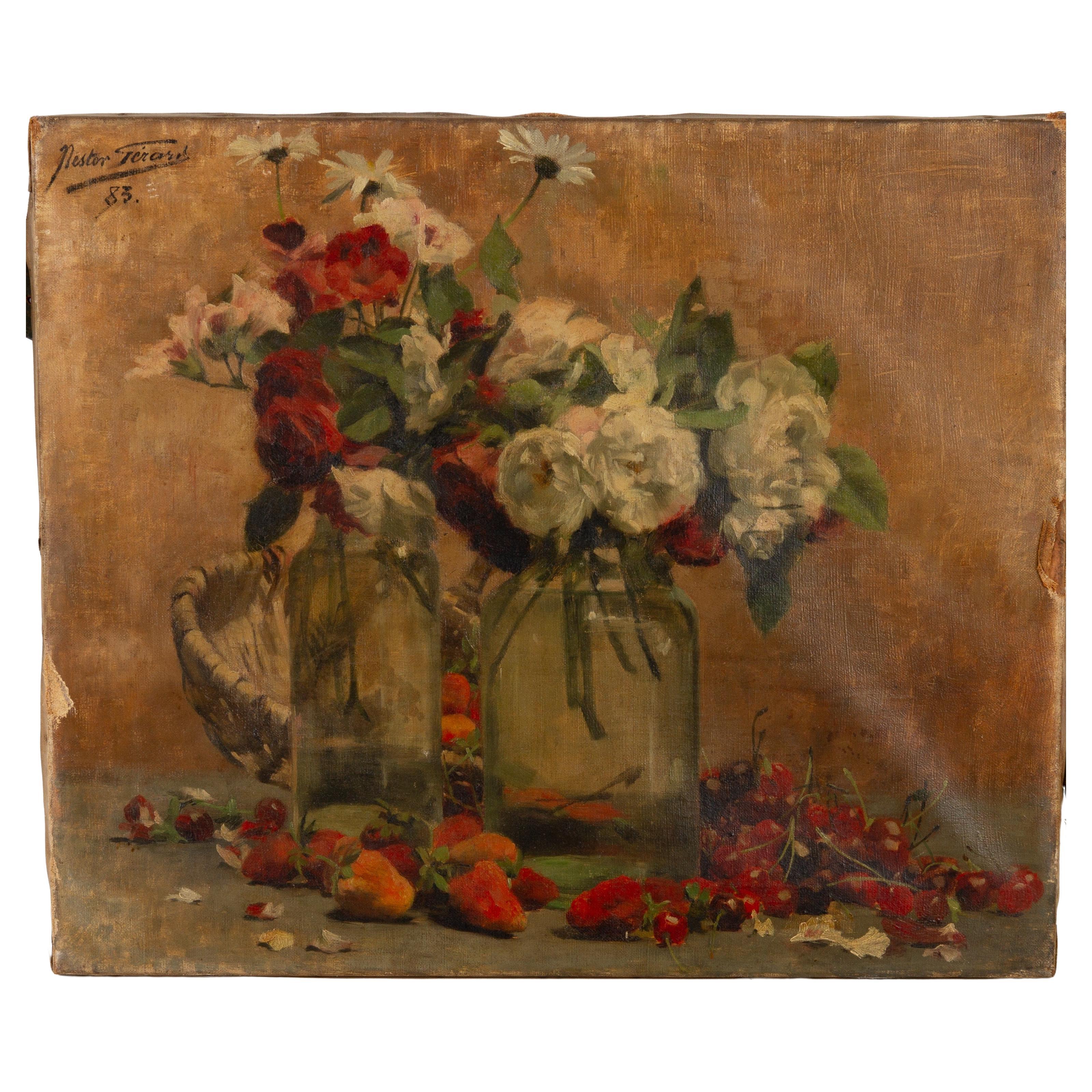 Nestor Gerard (1858-1904) Signed Belgian Still Life Oil Painting 19th Century