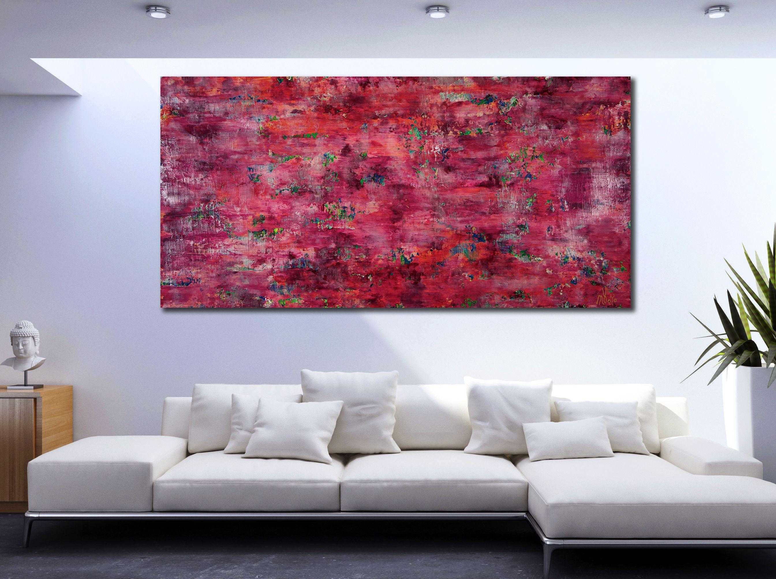 Bright pink window view, Mixed Media on Canvas - Abstract Expressionist Mixed Media Art by Nestor Toro