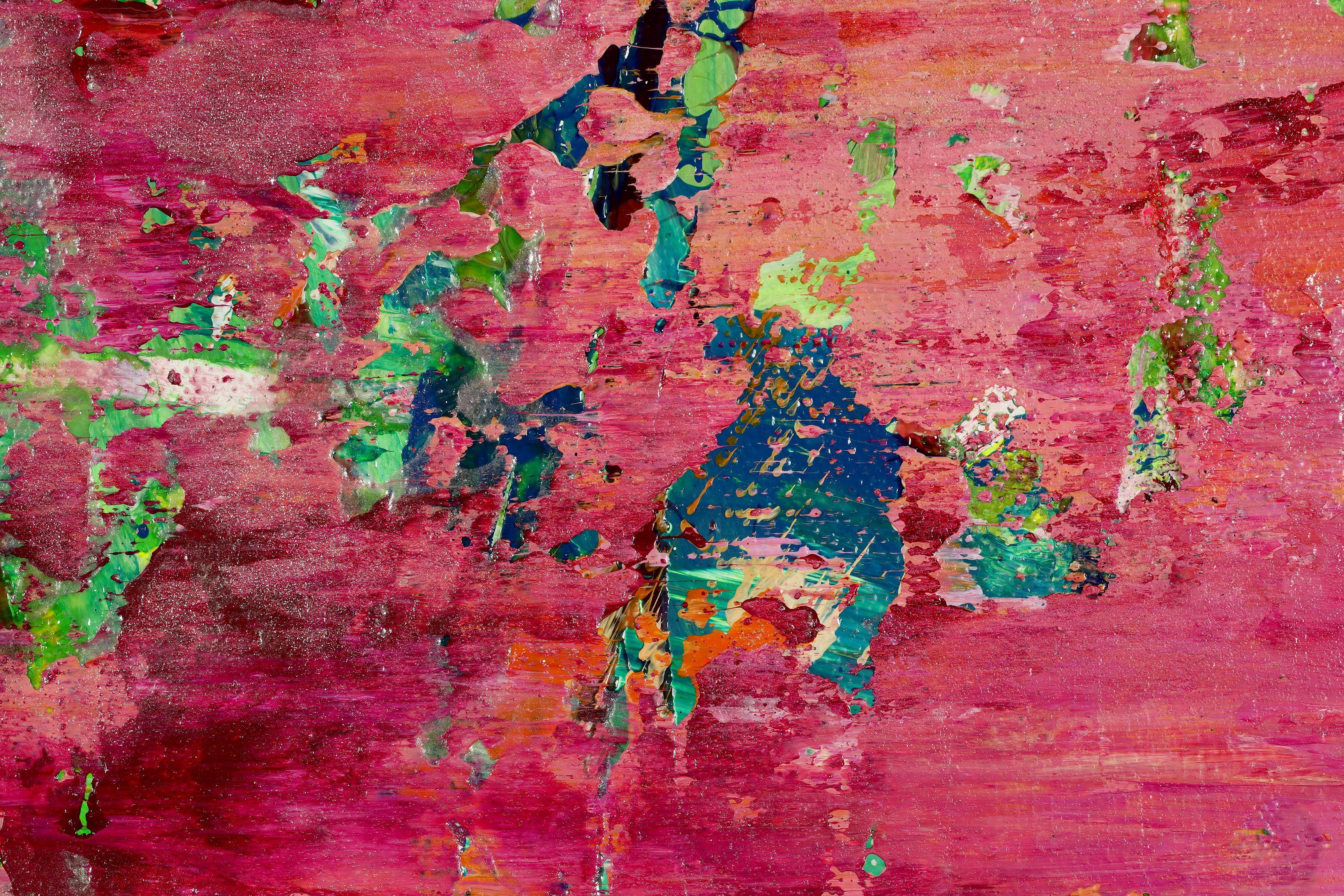 Vista de la ventana rosa brillante, Técnica mixta sobre lienzo en venta 1