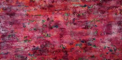 Vista de la ventana rosa brillante, Técnica mixta sobre lienzo