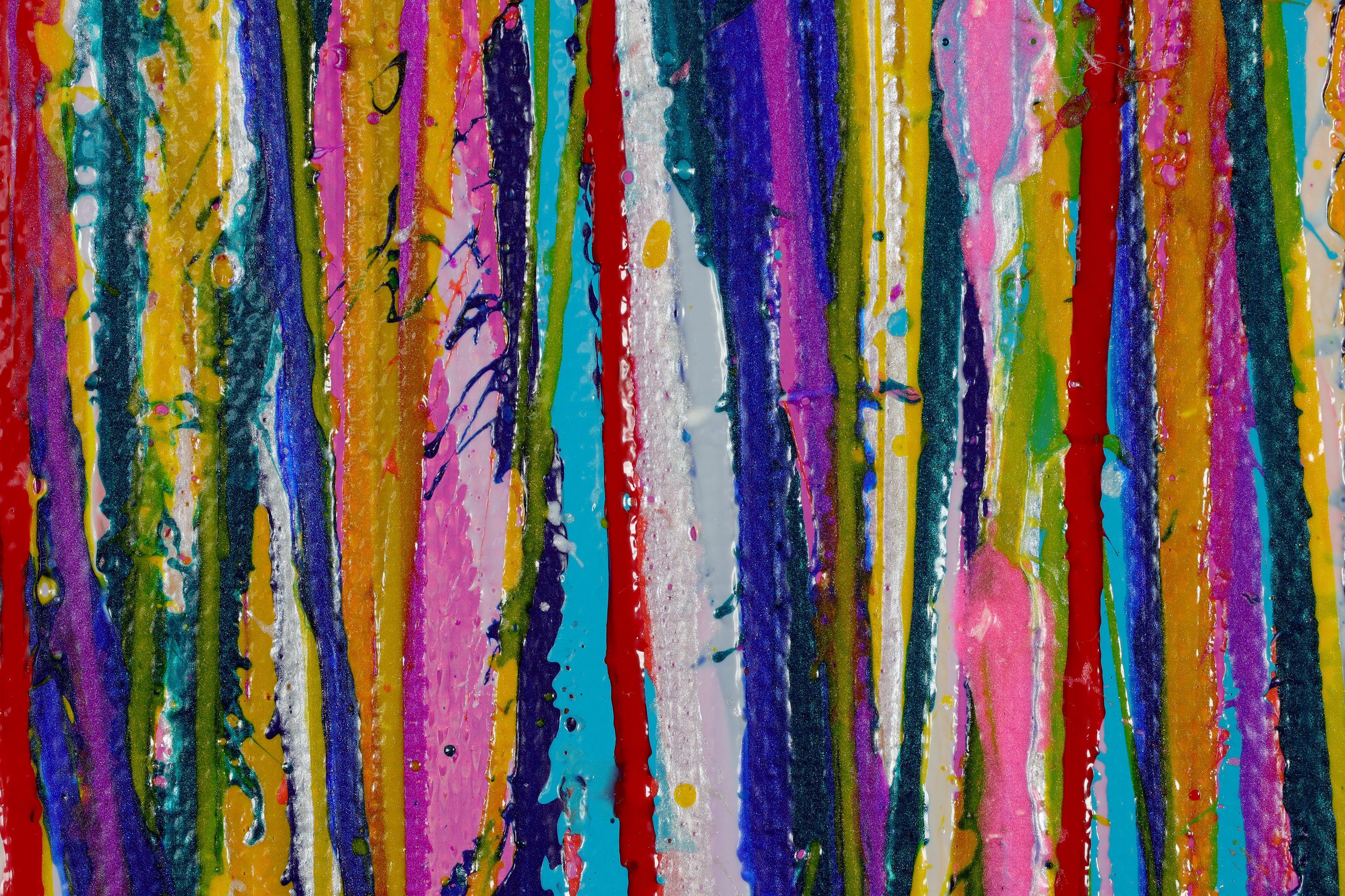 Vibrant expressionistic inspired by nature abstract indigo blue, shades of pink, yellow, orange with metallic pink drizzle. Ready to hang signed in front.    I include a certificate of authenticity that lists the materials as well as when the