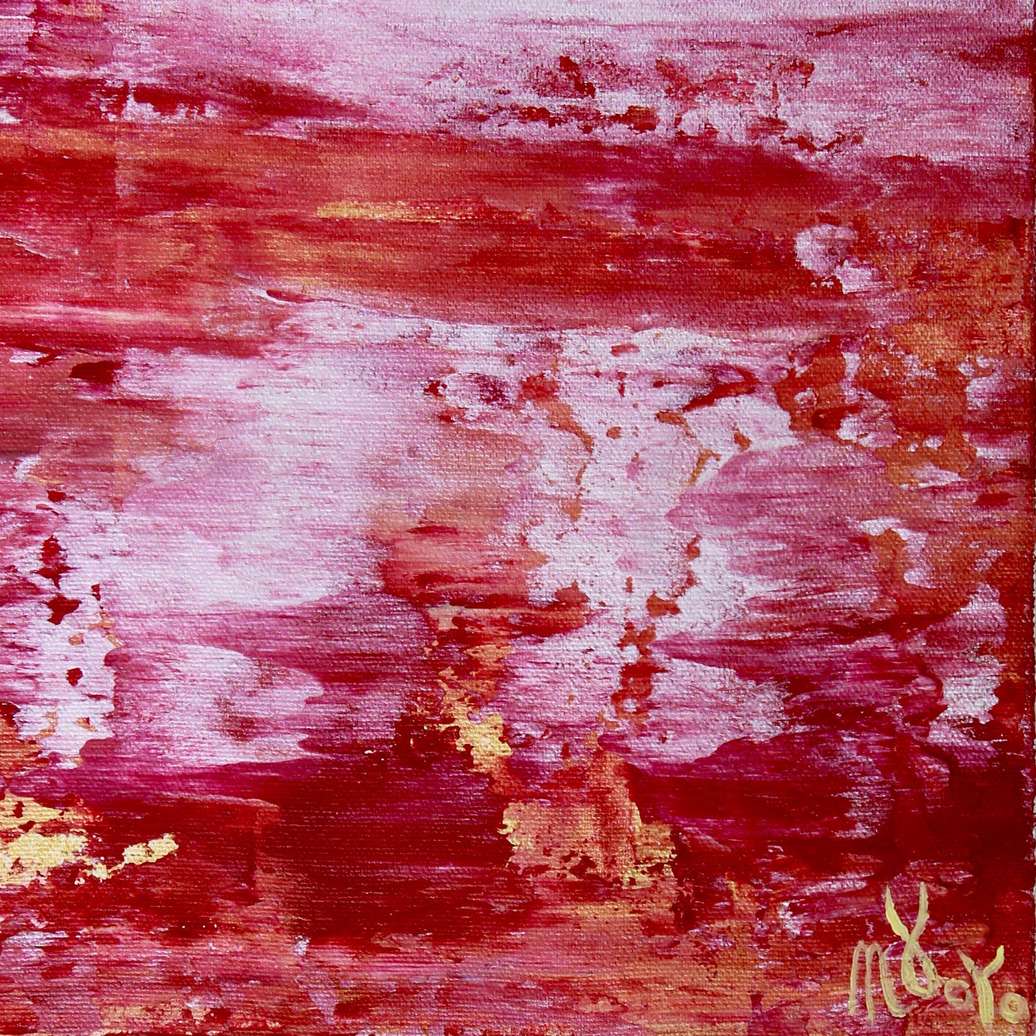 Un coucher de soleil en corail (réflections de argent), peinture, acrylique sur toile - Rose Abstract Painting par Nestor Toro