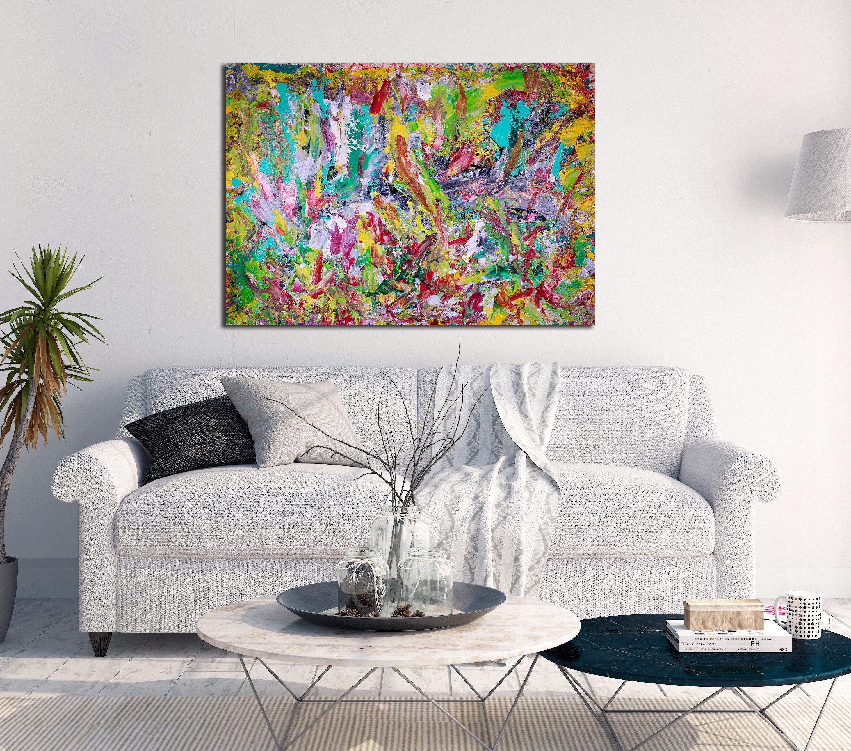 Vibrant detailed piece with vibrant color blending and big palette knife strokes, impasto. This painting conveys energy as well as lots of light and fast changes in contrast. Has a very active feel. Inspired by the Hawaiian Flora.       Done on a