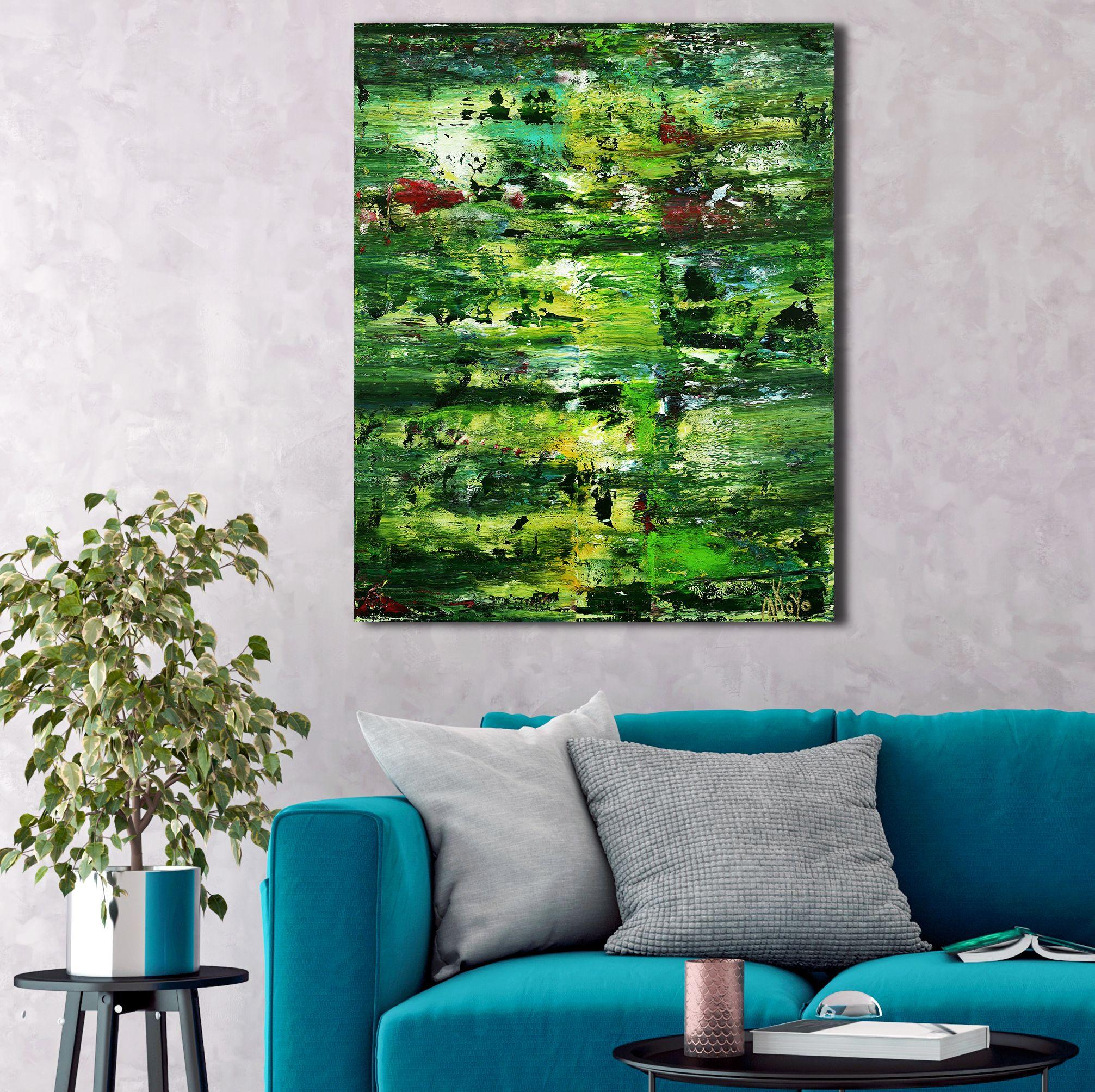 Una canzone della foresta (Faces of Green) 4, Pittura, Acrilico su tela - Abstract Painting Verde di Nestor Toro