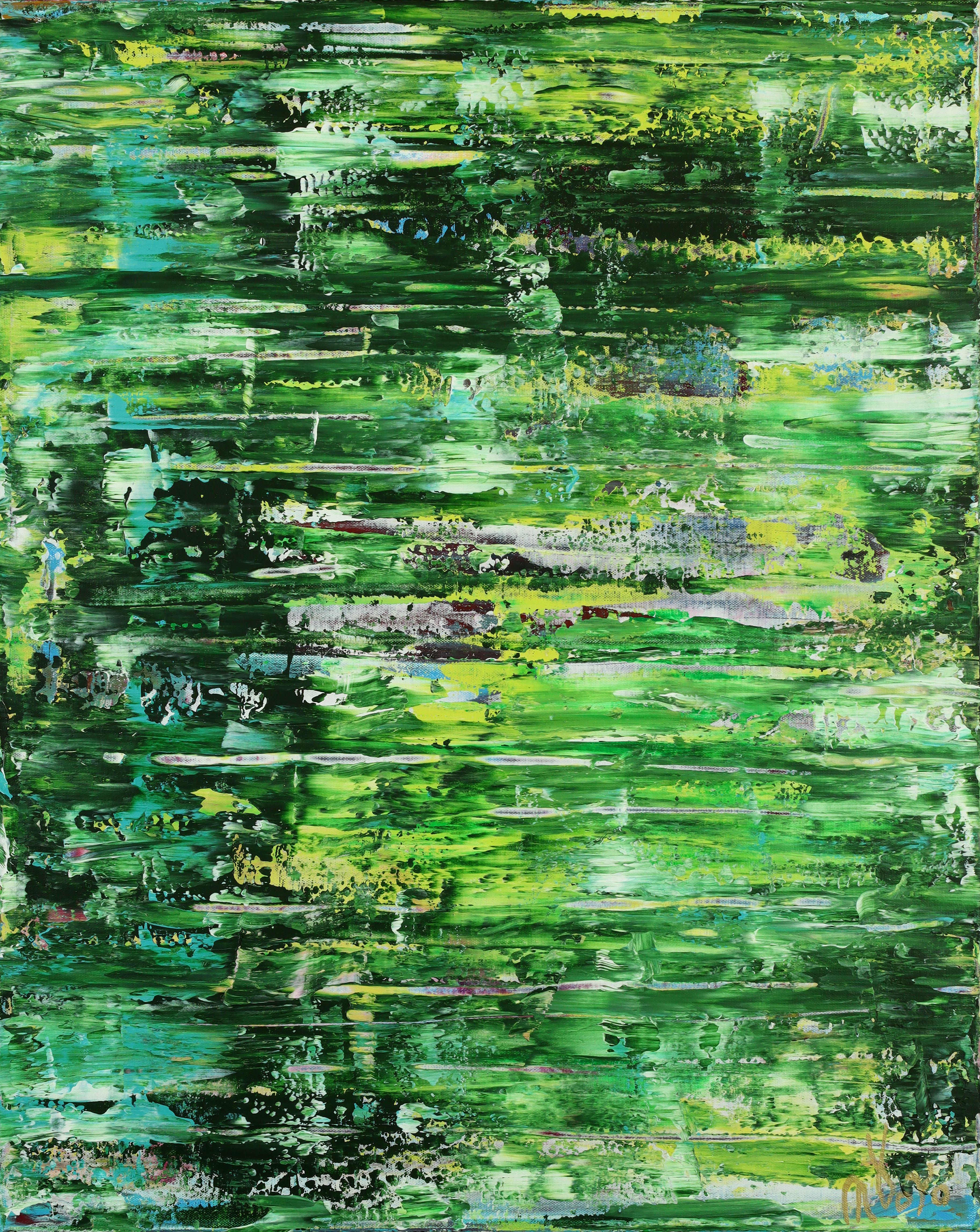 Nestor Toro Abstract Painting – A Forest Song (Faces of Green) 5, Gemälde, Acryl auf Leinwand