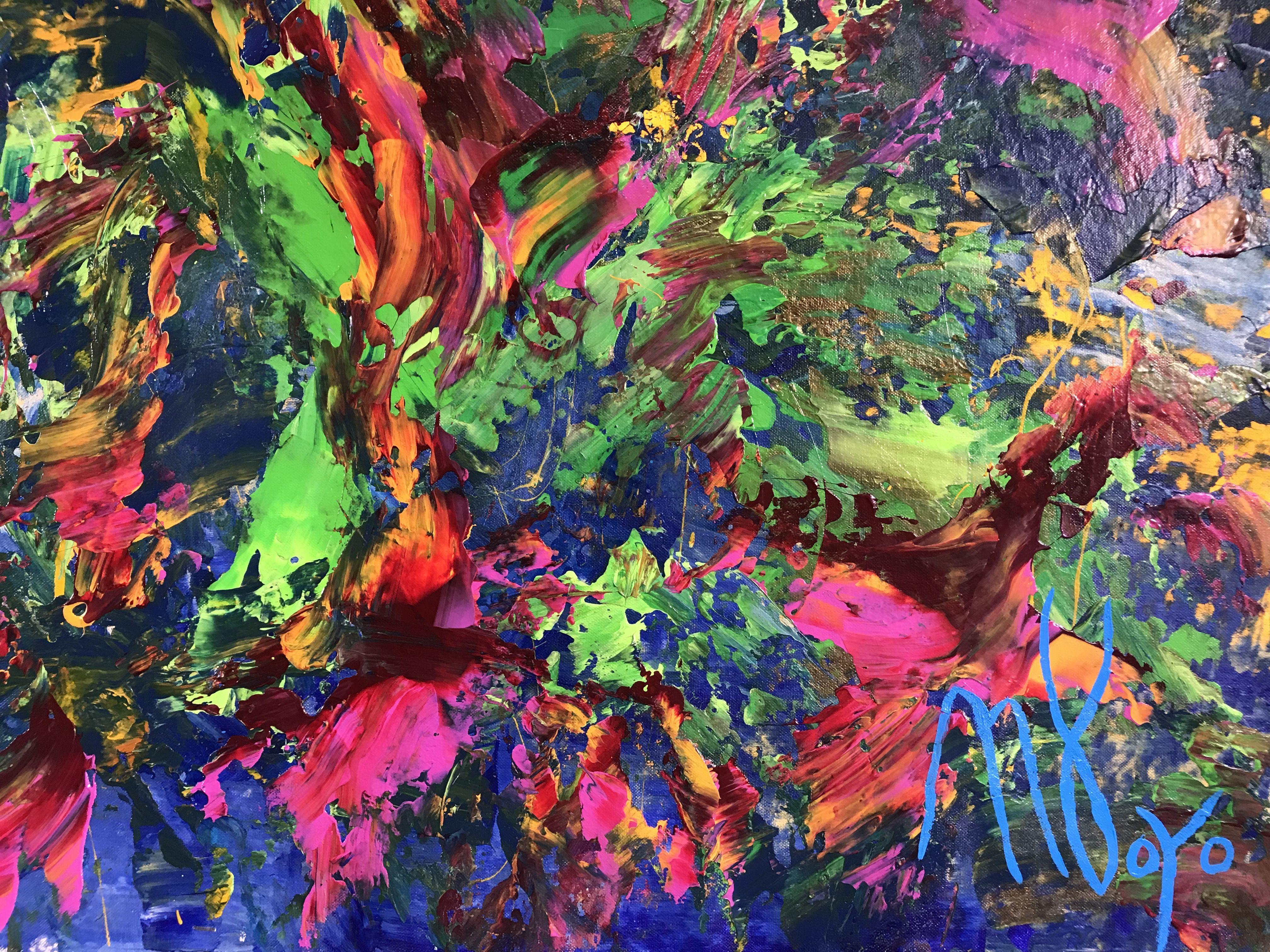 Un giardino in alto, Pittura, Acrilico su tela - Abstract Painting Grigio di Nestor Toro