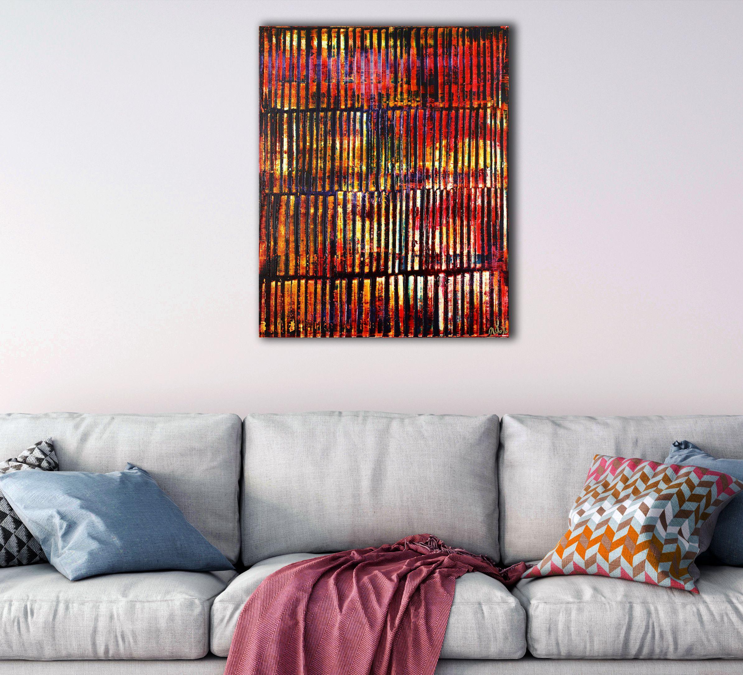 abstract minimalist painting  acrylic on canvas    This artwork was created layering and blending thin layers of Burnt sienna, yellow, white and magenta, purple and other summer hues.    Ready to hang    I include a certificate of authenticity that