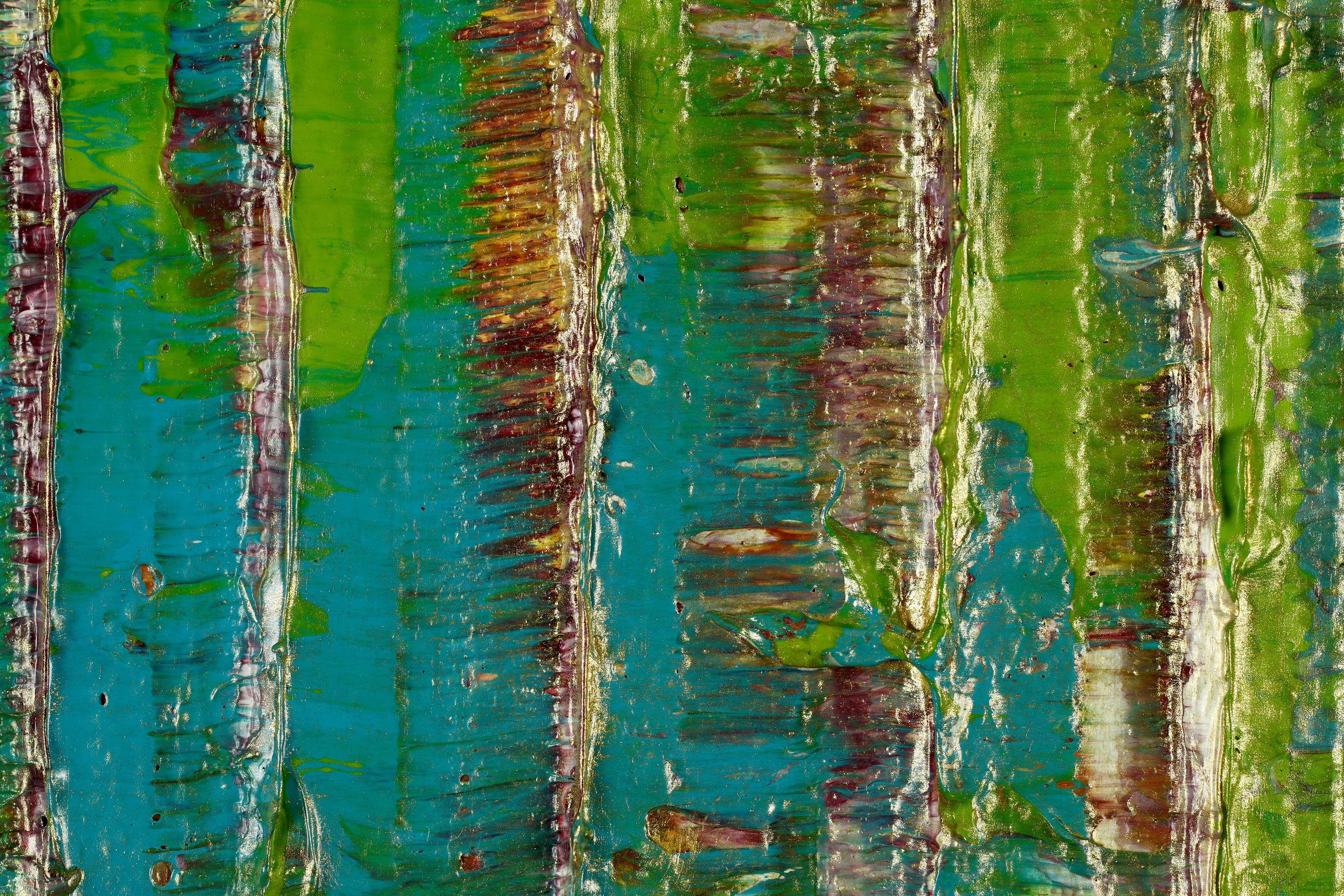 Pintura abstracta minimalista inspirada en la naturaleza, acrílico sobre lienzo Esta obra de arte se creó superponiendo y mezclando finas capas de color siena quemado, amarillo, blanco y verde y algo de azul de la naturaleza.    Este cuadro