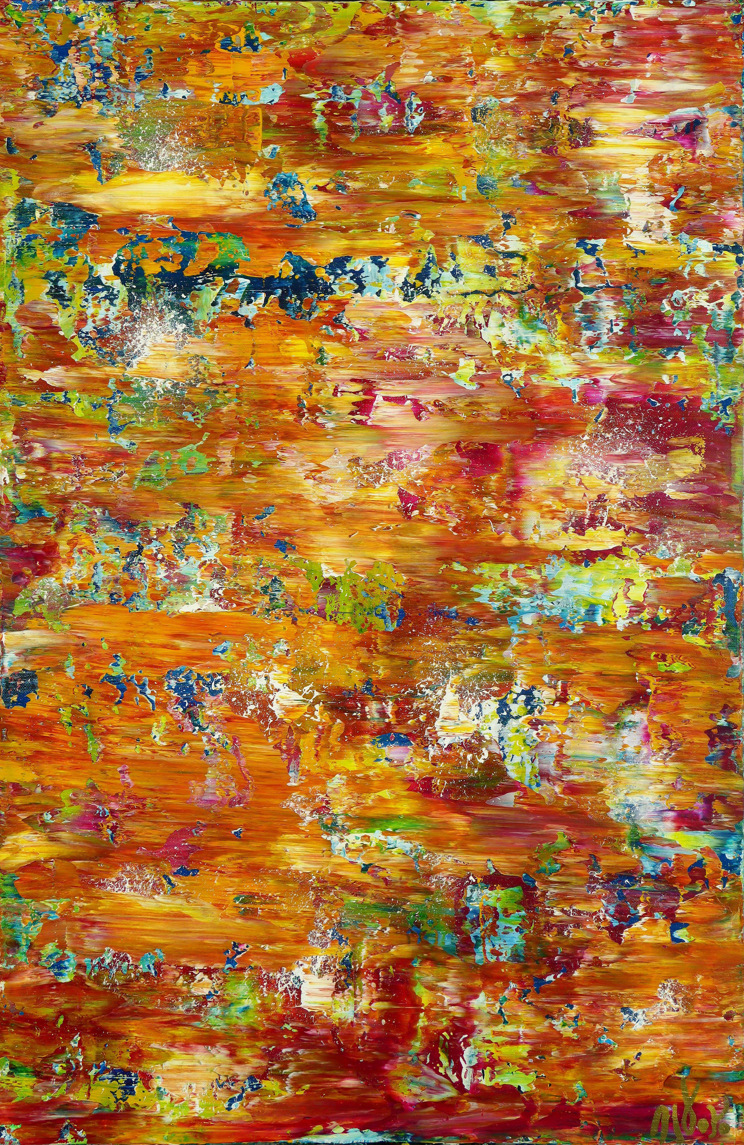 Vibrant Summer painting created layering and blending palette knife layers of yellow, bright yellow, burgundy with a layer white and subtle green details. Thia is truly a statement piece, ready to hang and singed in front.    I include a certificate