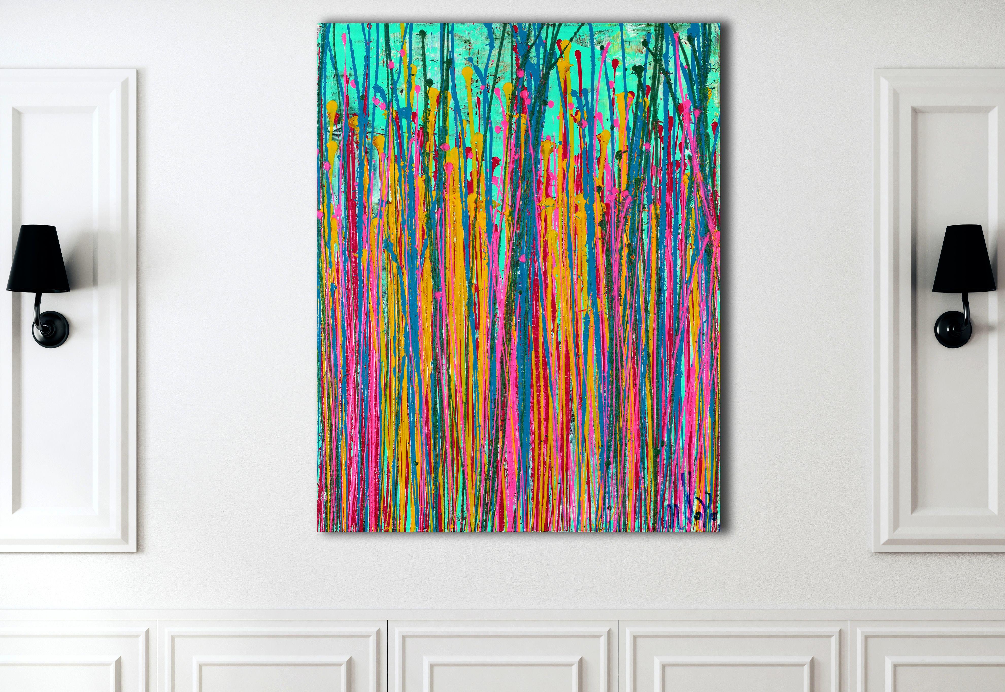 Un tempo per immaginare, Pittura, Acrilico su tela - Abstract Painting Rosa di Nestor Toro