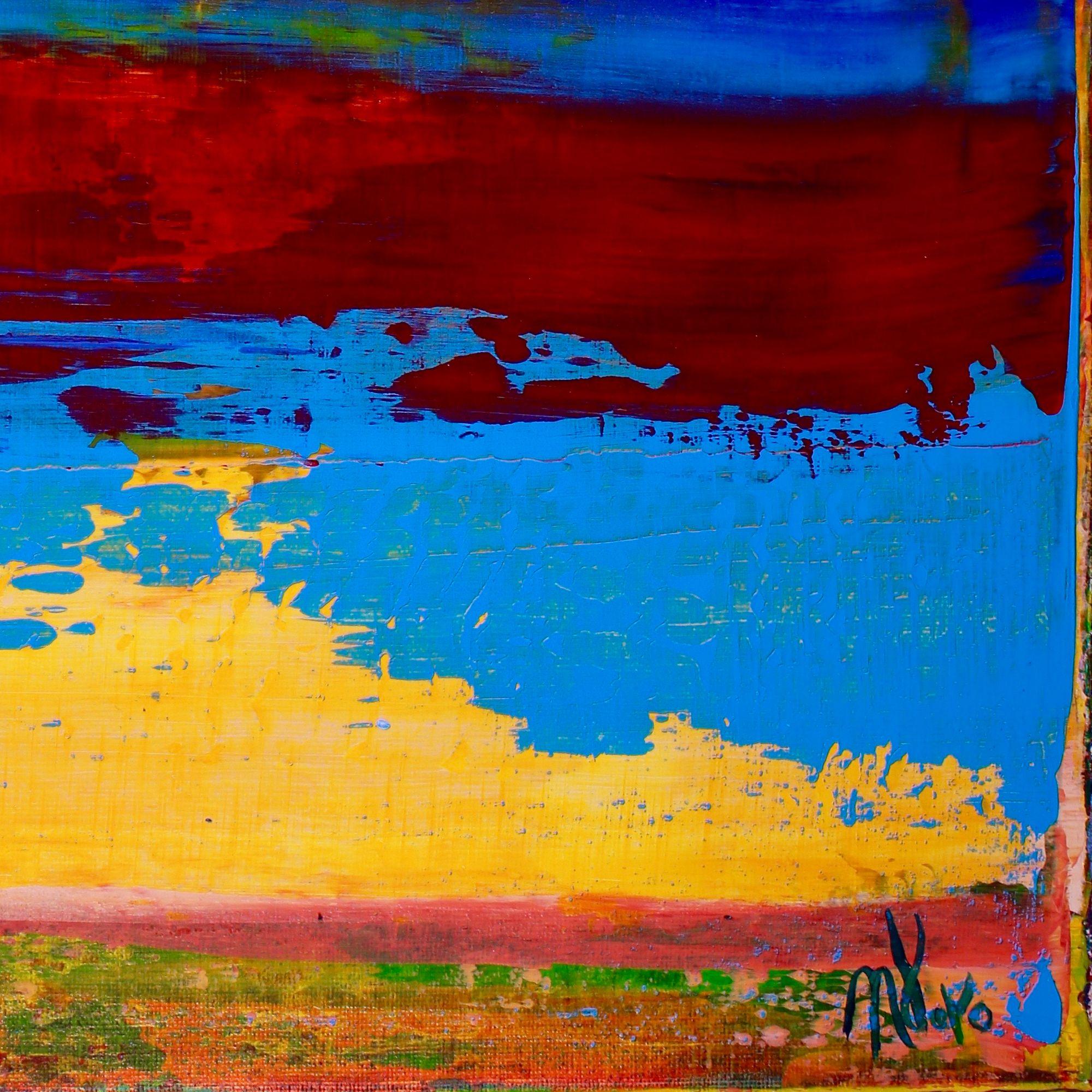 Una vera esplosione di colori, linee, profondità e forme organiche. Per questo dipinto ho applicato molti strati di gesso modellandolo in forme casuali che in seguito ho ricoperto con una tavolozza molto colorata e con dei medium lucidi. Materiali