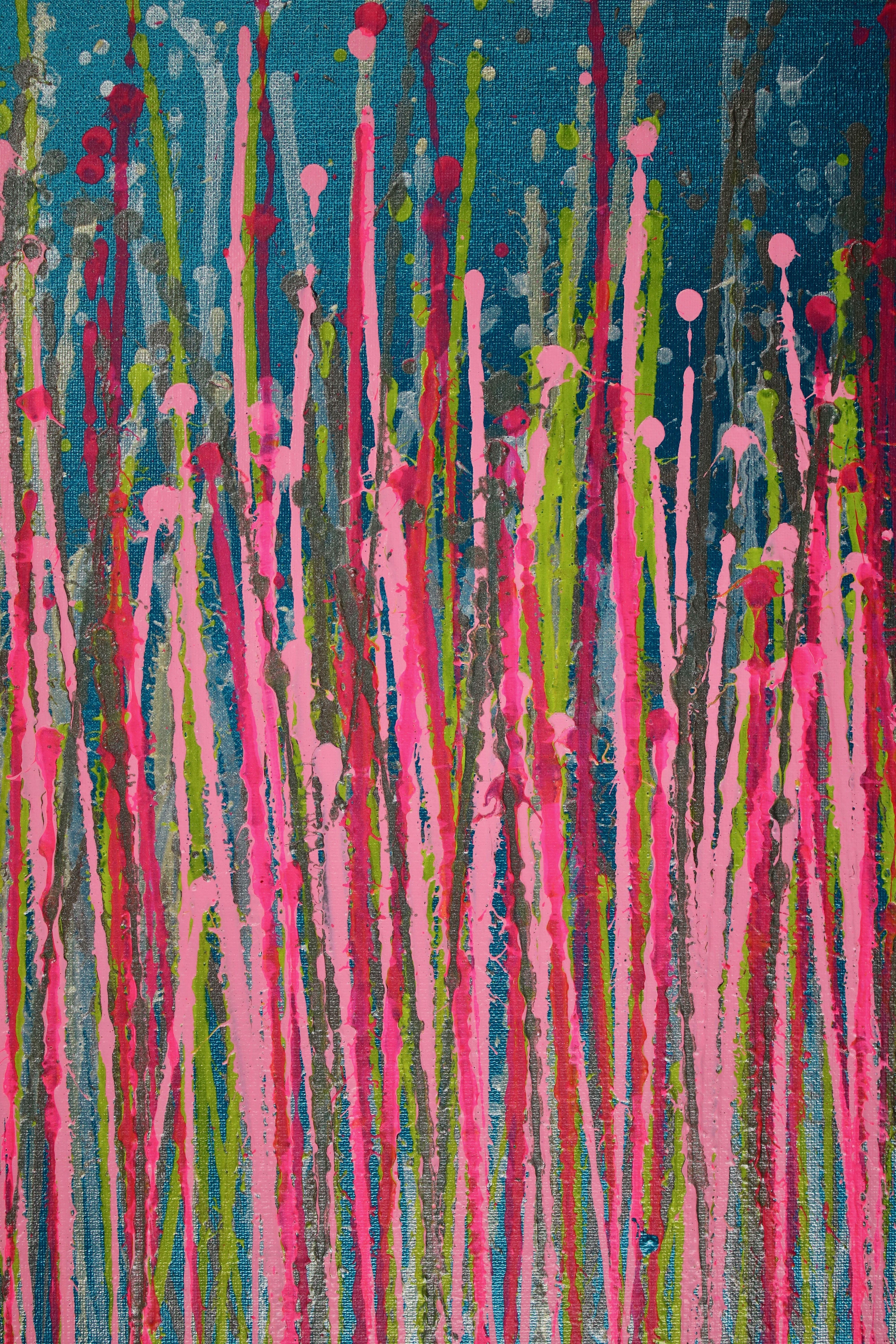 Artist's description: Bright colors! over metallic, Painting, Acrylic on Canvas 1