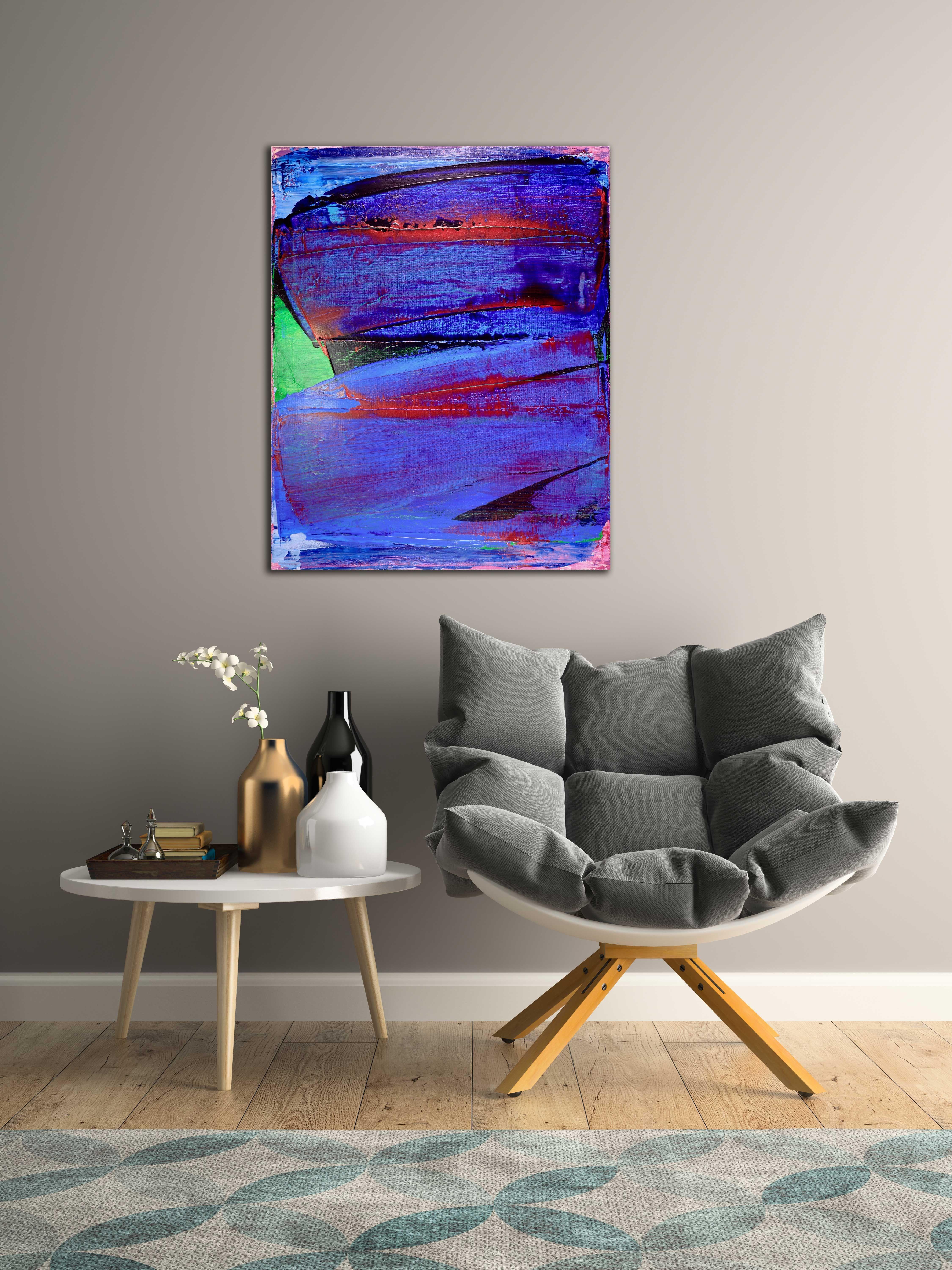 Di notte, Pittura, Acrilico su tela - Abstract Painting Viola di Nestor Toro