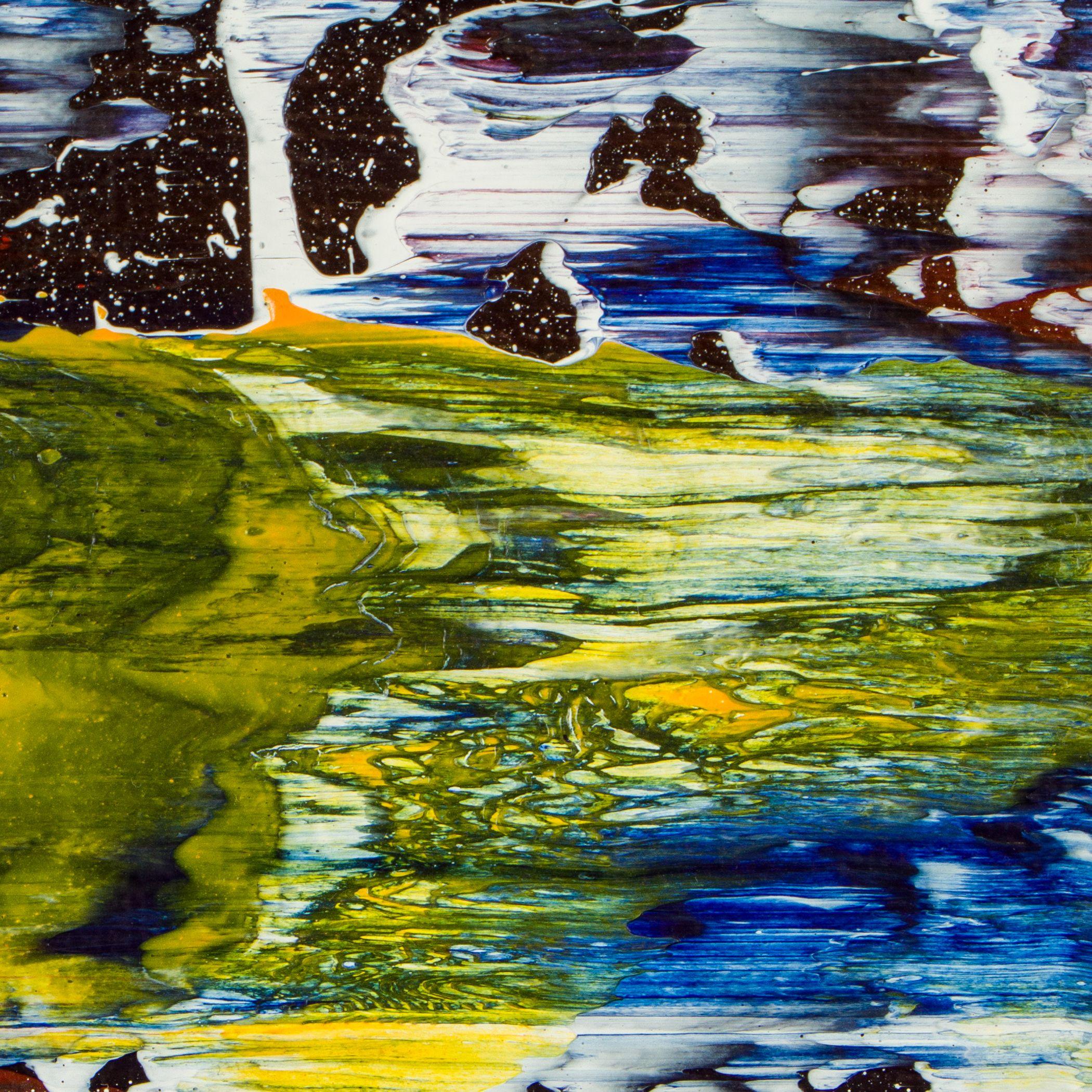 Pittura: Acrilico su tela.    pittura astratta minimalista  acrilico su tela    Questa opera d'arte è stata creata stratificando e mescolando sottili strati di indaco, bianco, giallo e un po' di magenta.    Quest'opera d'arte è lucida con dettagli a