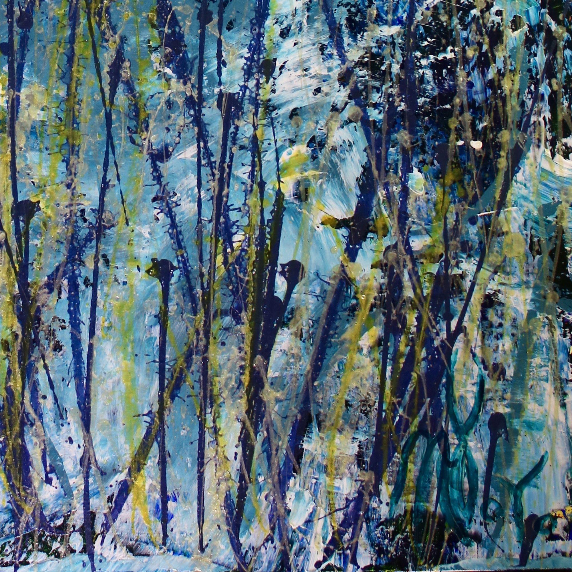 Tempesta azzurra con luce, Pittura, Acrilico su tela - Abstract Painting Blu di Nestor Toro