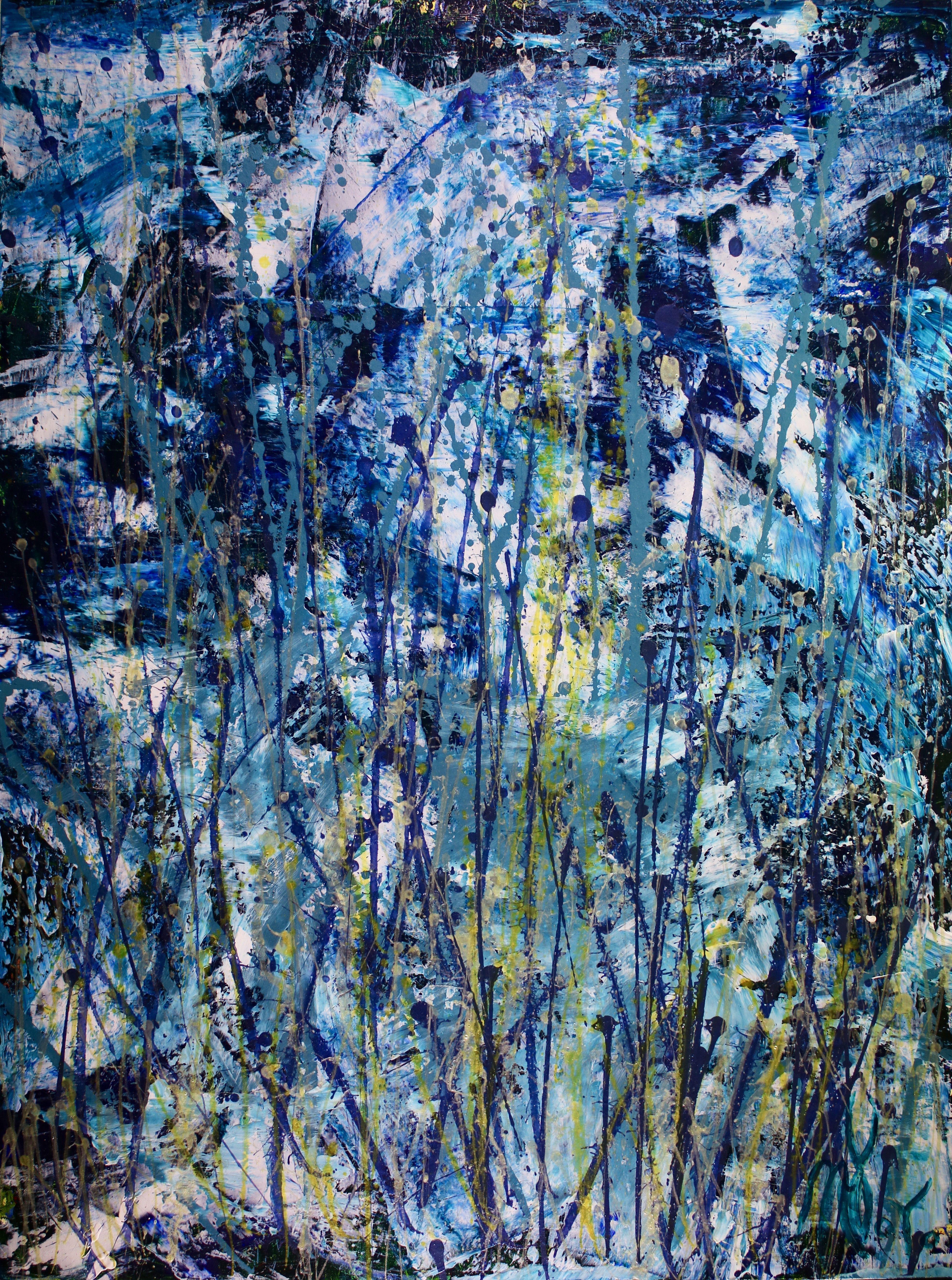 Abstract Painting di Nestor Toro - Tempesta azzurra con luce, Pittura, Acrilico su tela