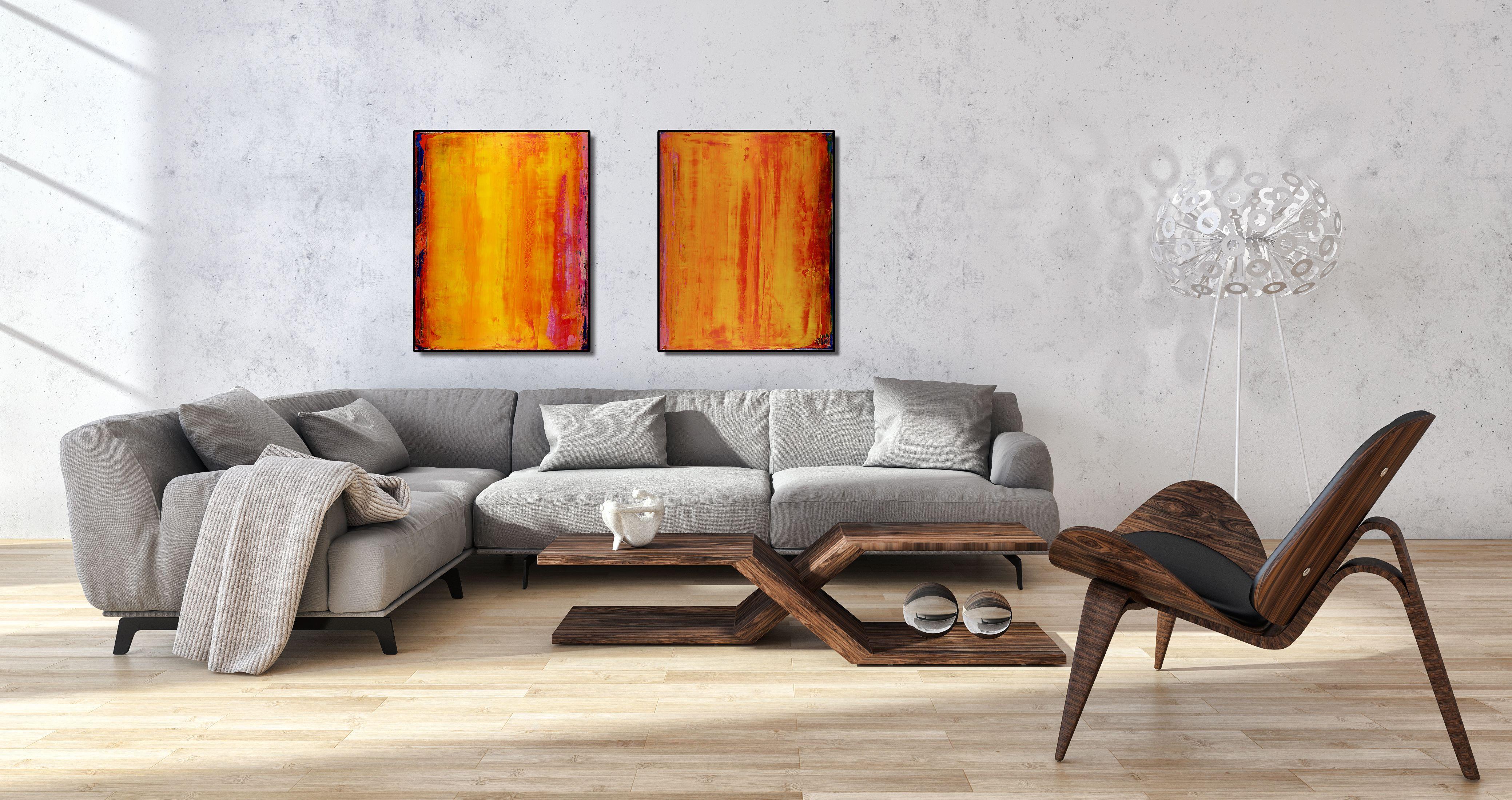 Terreno abrasador - Díptico, Pintura, Acrílico sobre lienzo - Abstract Painting Naranja de Nestor Toro