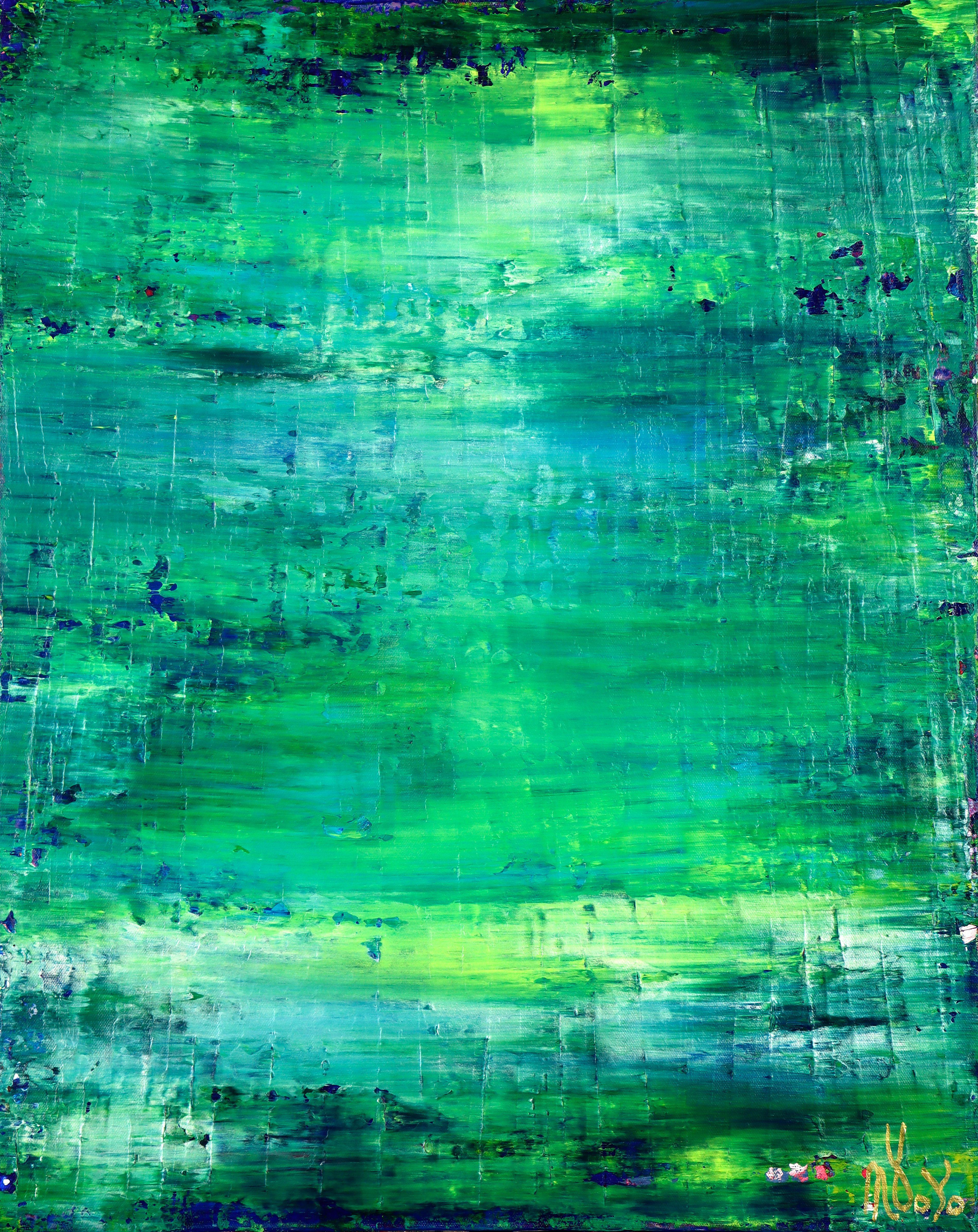 Abstract with shades of green, and gloss finish. Created using palette knifes and fine paint layers. Signed in front. Ready to hang    I include a certificate of authenticity that lists the materials as well as when the painting was completed. Fine