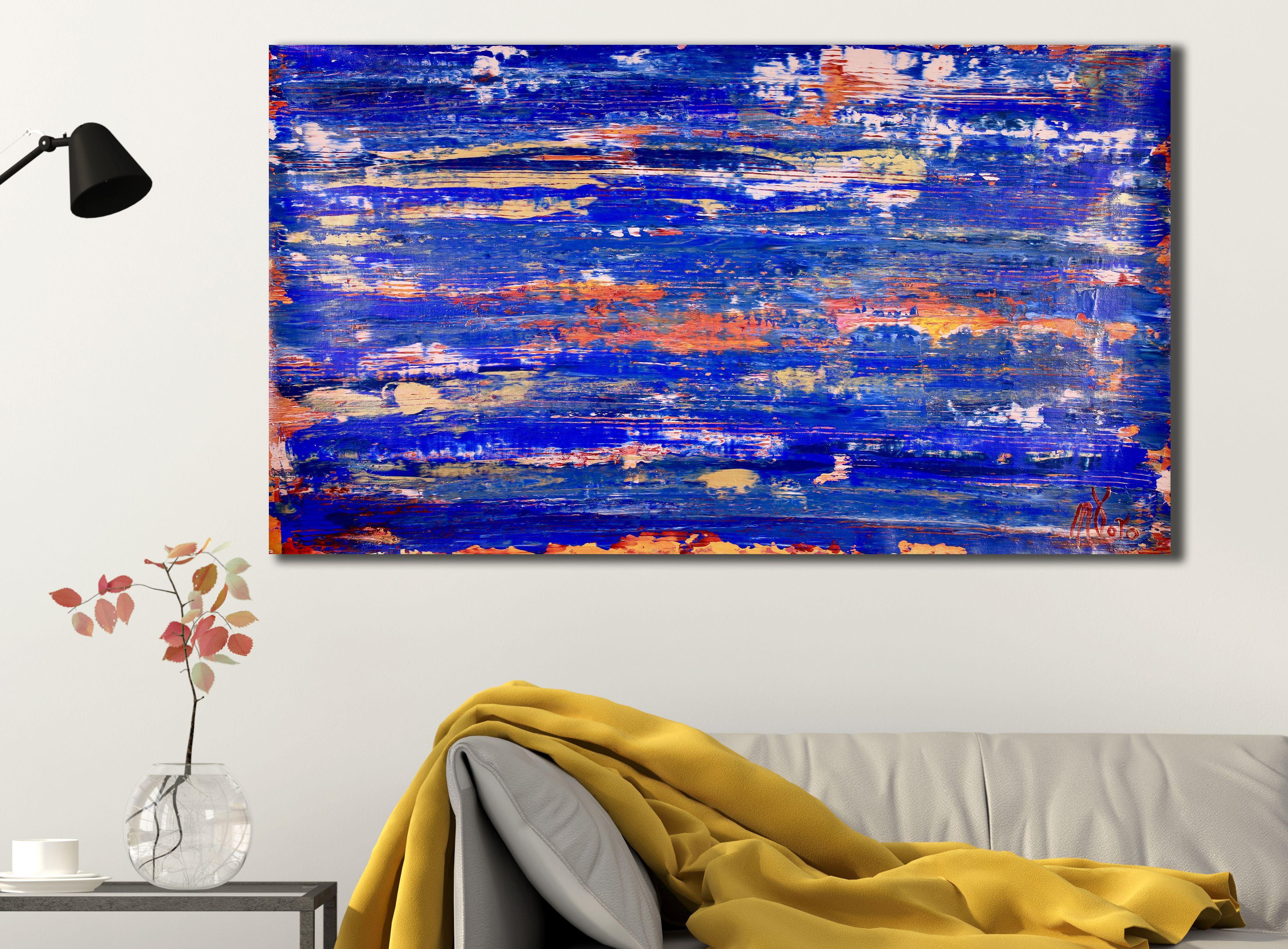 Nature inspired abstract orange shades, blues, earthy tones and gold. Signed in red!     ORIGINAL FINE ABSTRACTS - ONE OF A KIND!  I only make original works. Each is a one of a kind so you will have the only one! My artwork is my passion and you