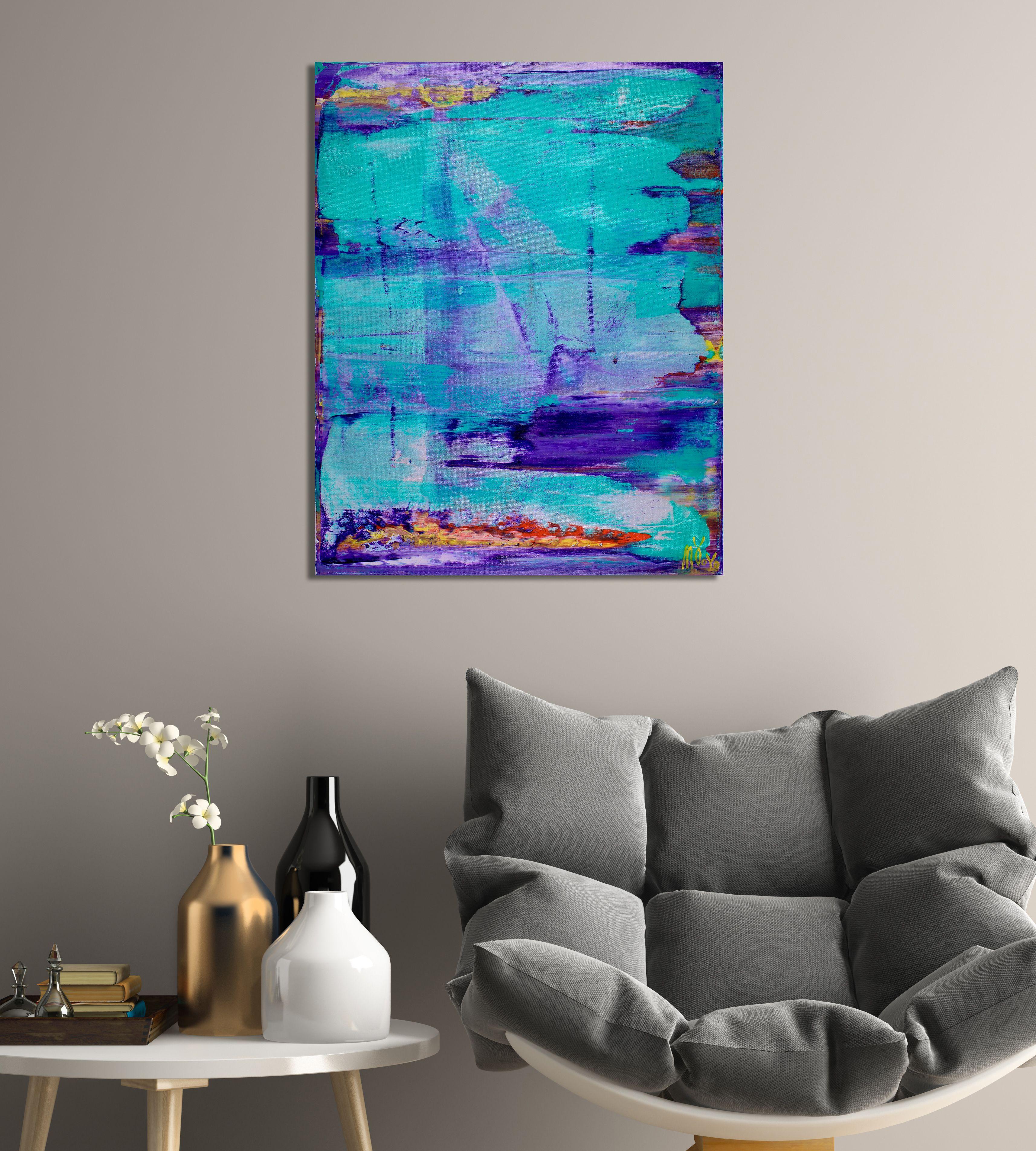 Acrílico abstracto azul, morado, algo de amarillo expresivo pintura de campo de color contrastado. Textura y capas con acrílicos translúcidos fluidos y medios iridiscentes.    ORIGINALES ABSTRACTOS FINOS - ¡ÚNICOS EN SU GÉNERO!  Sólo hago obras