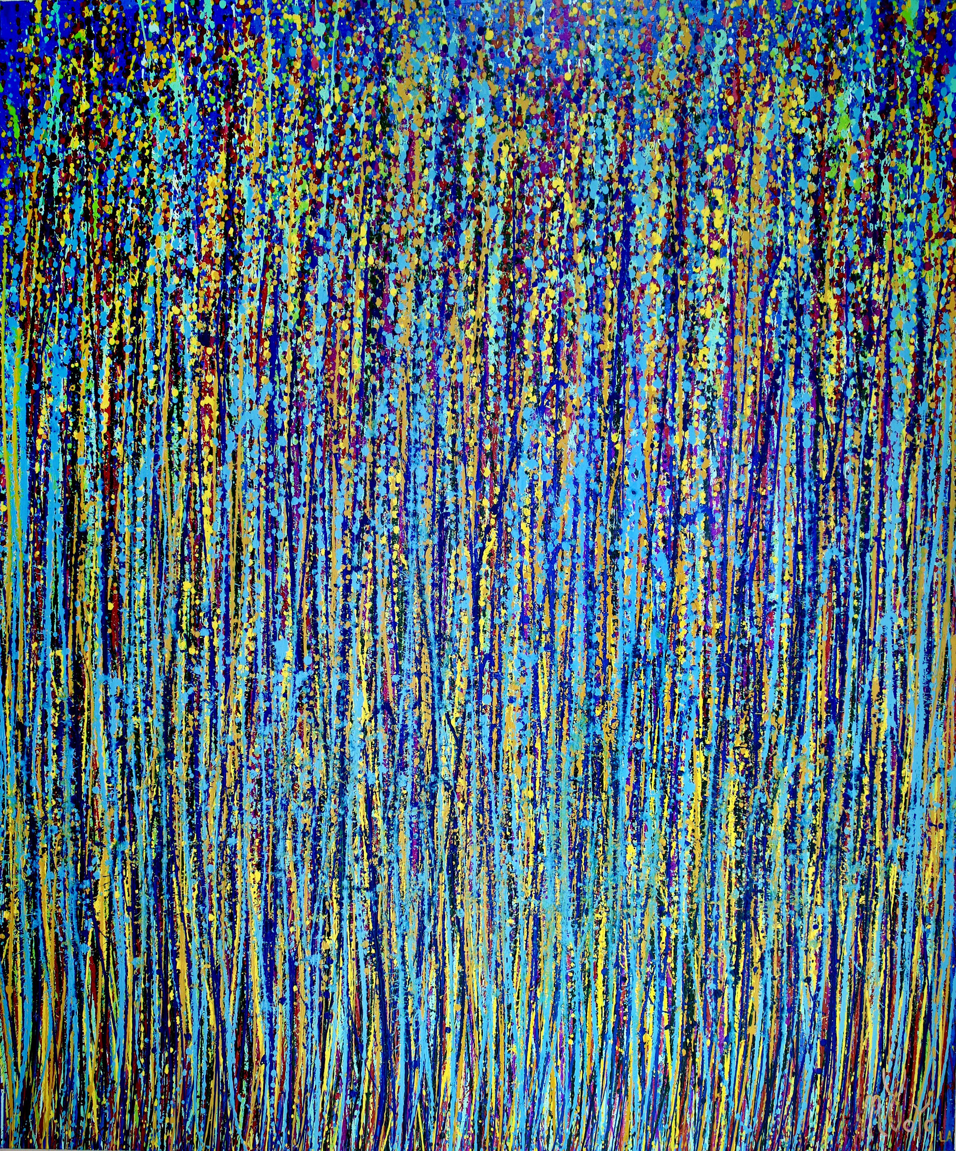 Nestor Toro Abstract Painting - Blue satin drizzles (Satin Spectra), Painting, Acrylic on Canvas
