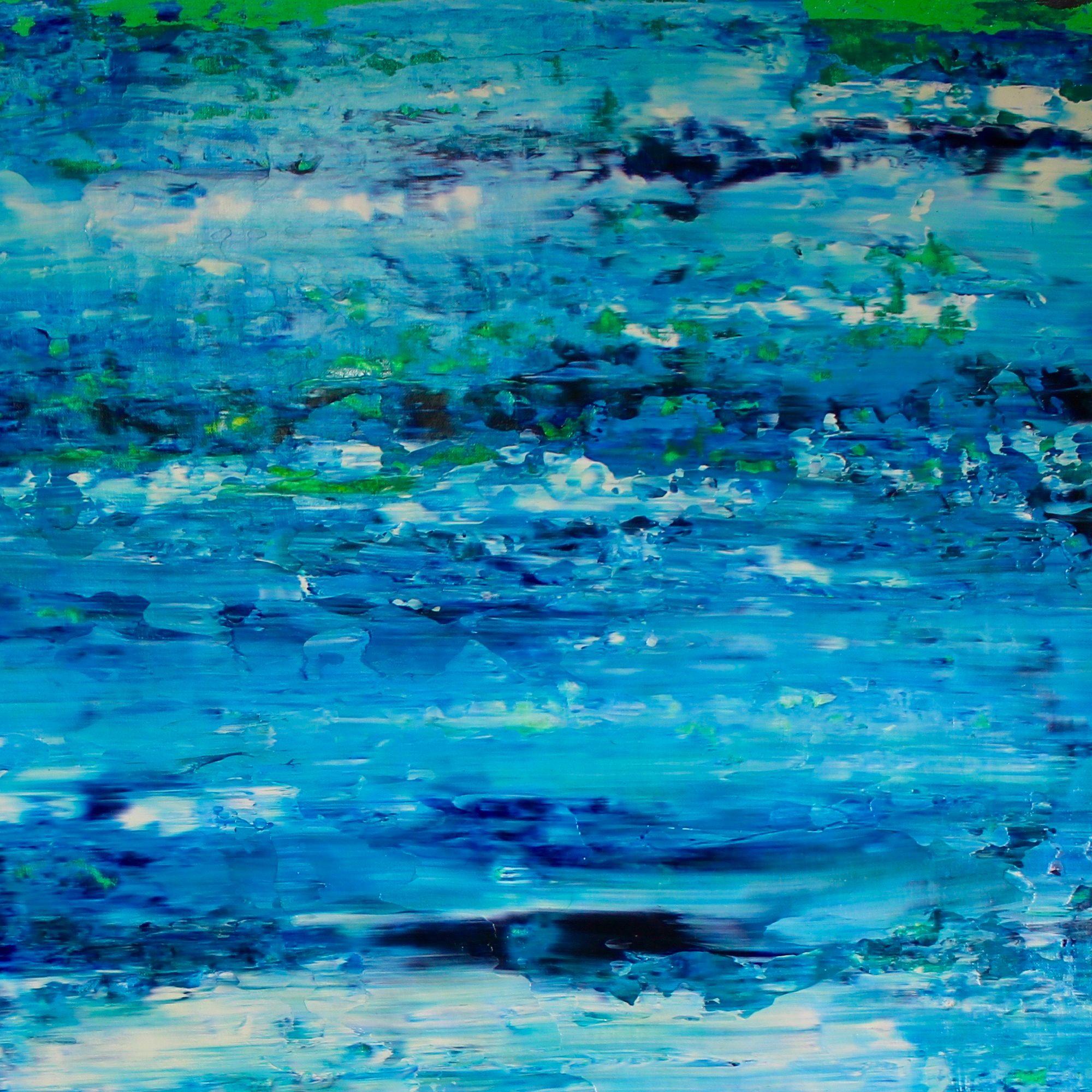 Nature inspired contemplative with layers of blues and green undertones. Signed! Beautiful painting!    This work was created on a high quality loose canvas and is shipped rolled in a tube. Simply take it to your local framer to have it mounted.