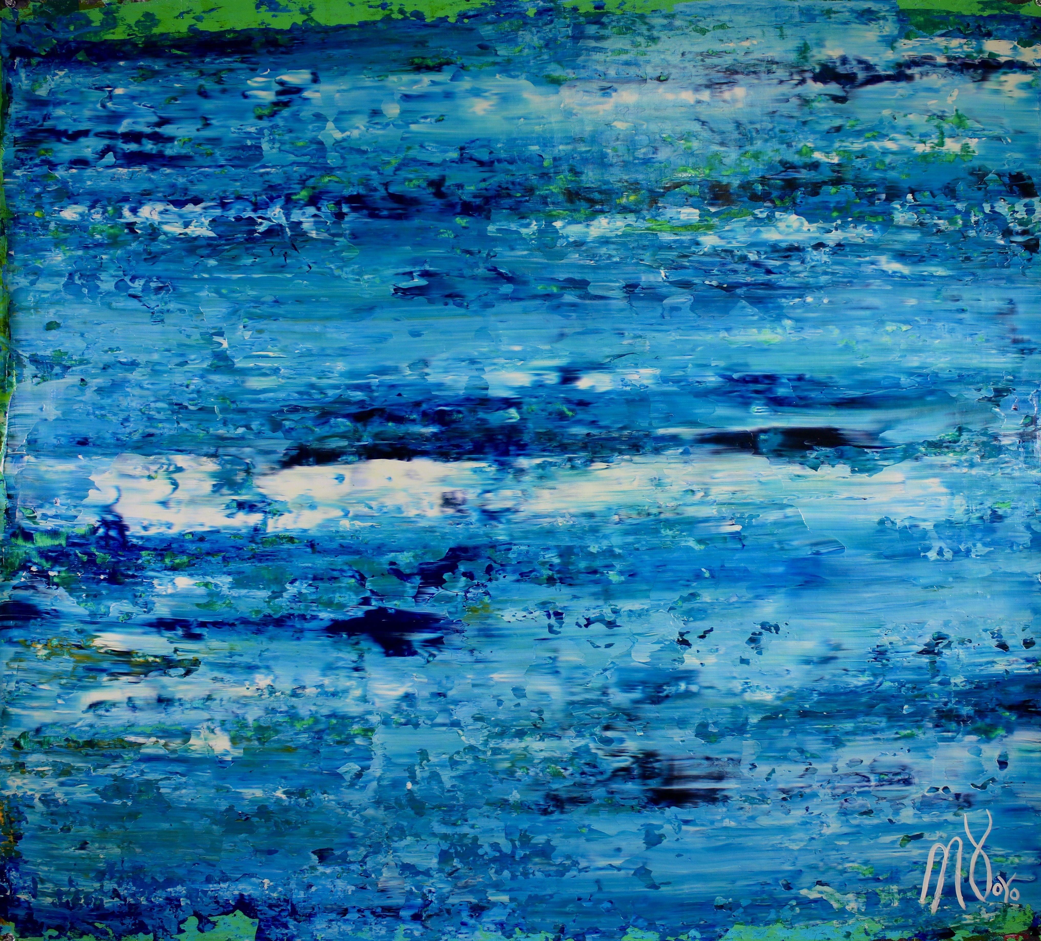 Nestor Toro Abstract Painting - Blue satin ocean, Painting, Acrylic on Canvas