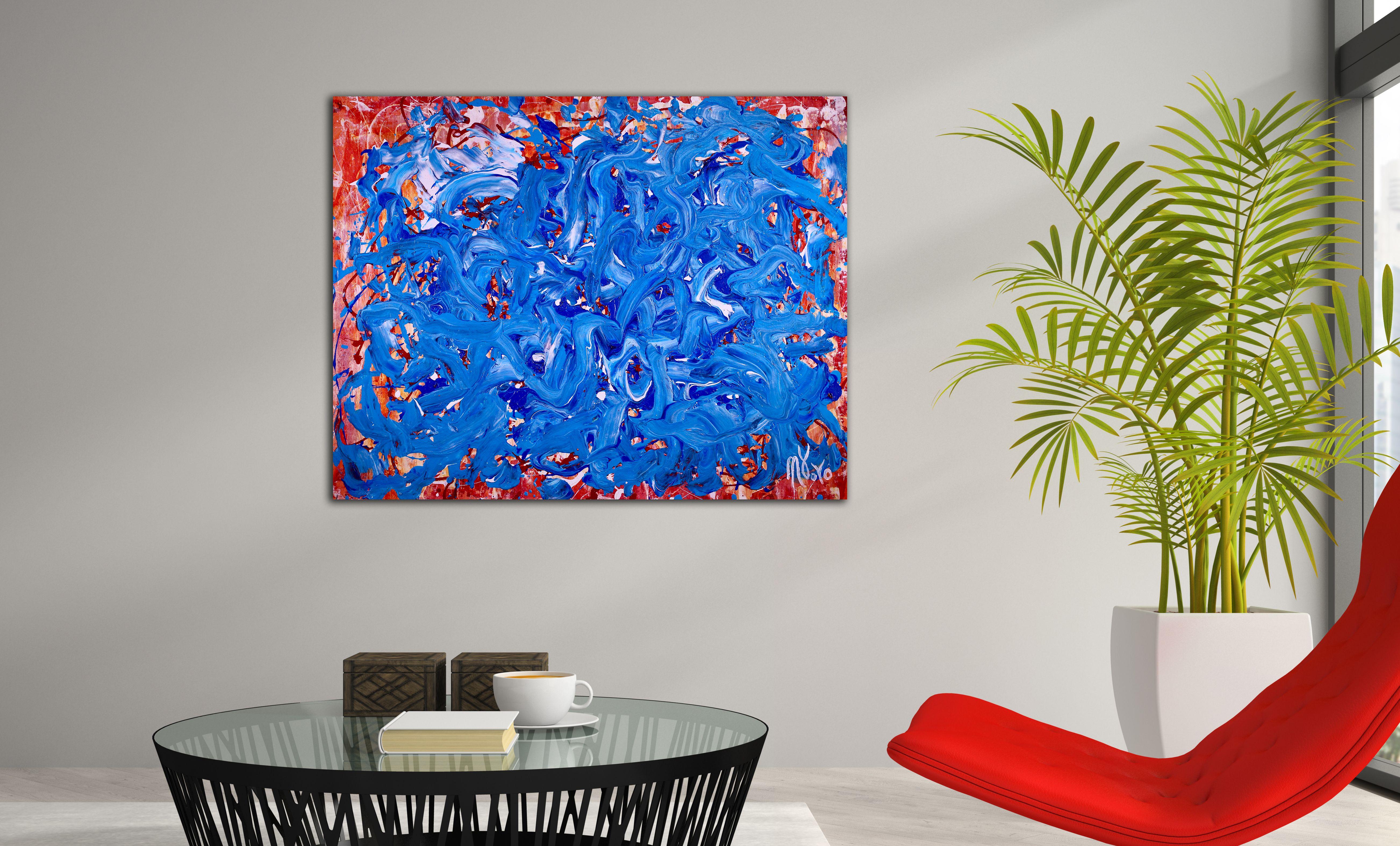Blaue Satinwellen, Gemälde, Acryl auf Leinwand – Painting von Nestor Toro